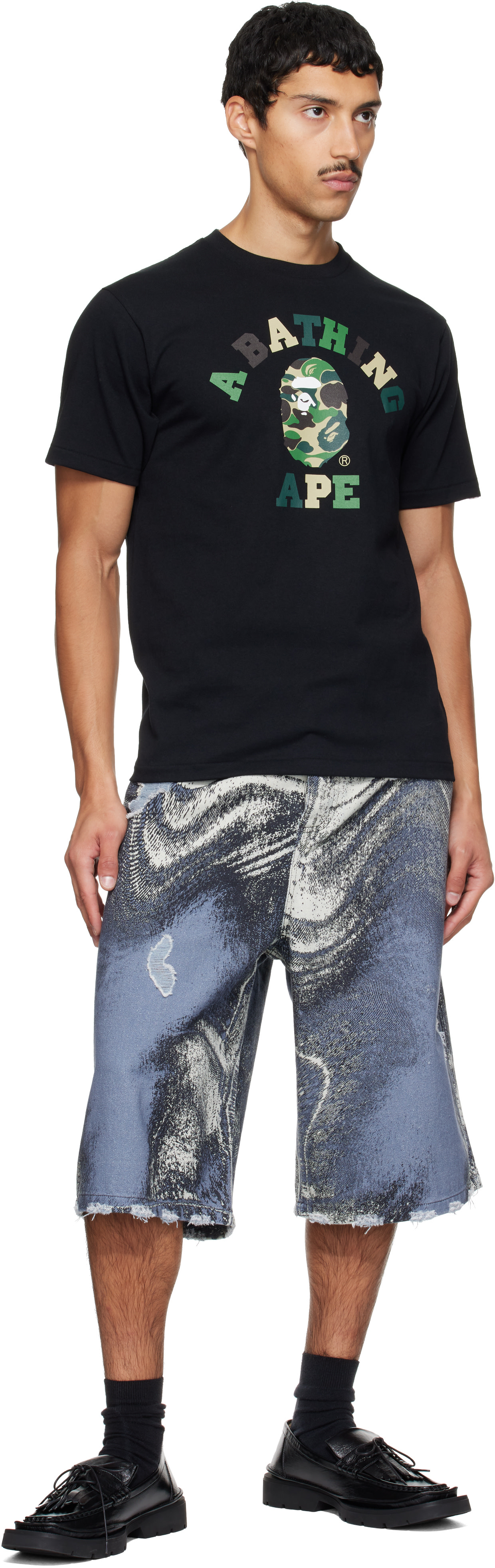 BAPE: Black ABC Camo College T-shirt | SSENSE Canada