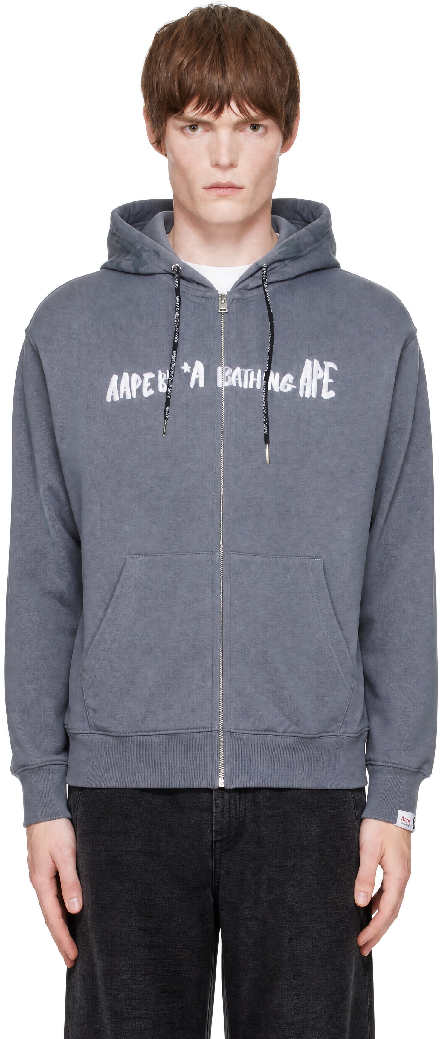 AAPE by A Bathing Ape - Pull à capuche gris à glissière