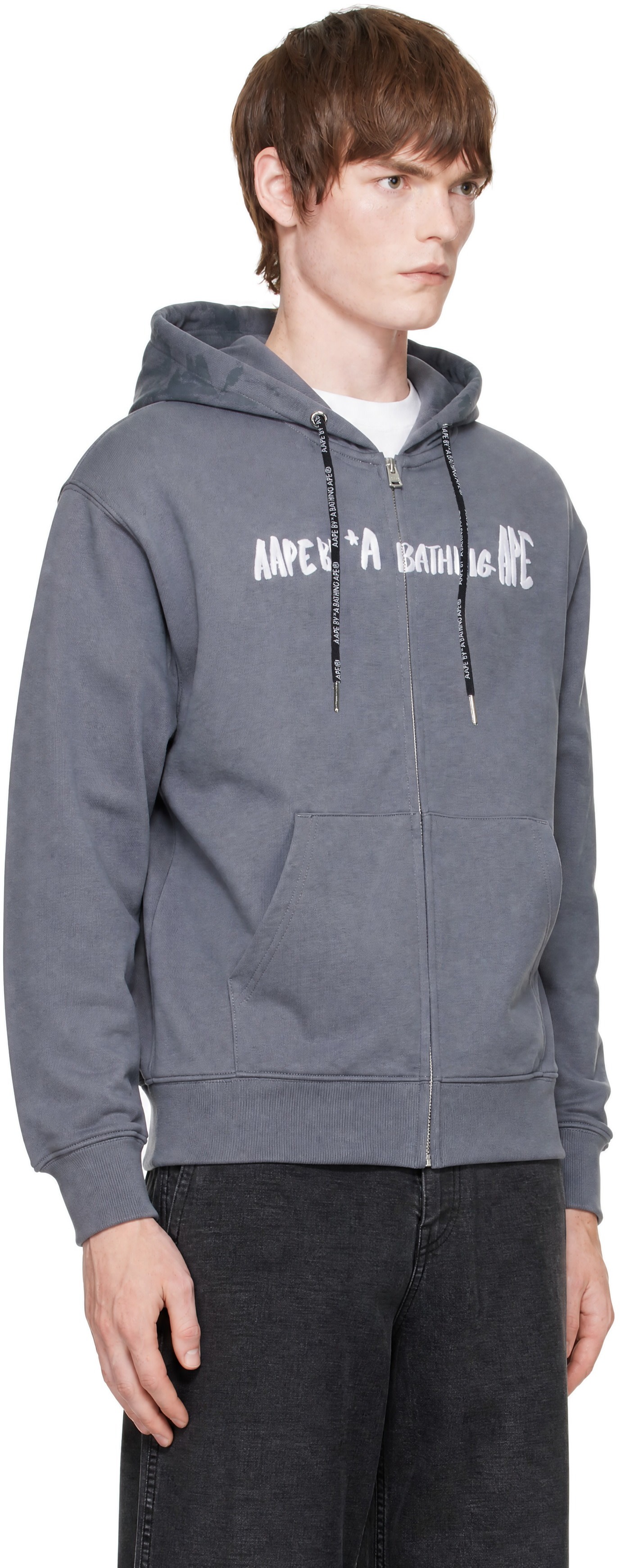 AAPE by A Bathing Ape - Pull à capuche gris à glissière