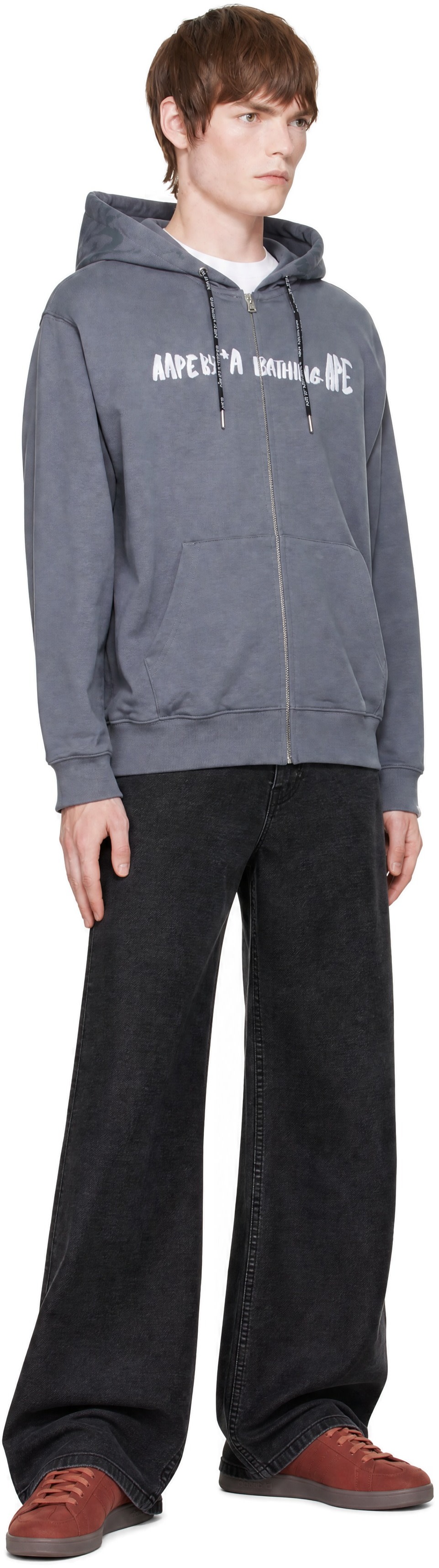 AAPE by A Bathing Ape - Pull à capuche gris à glissière