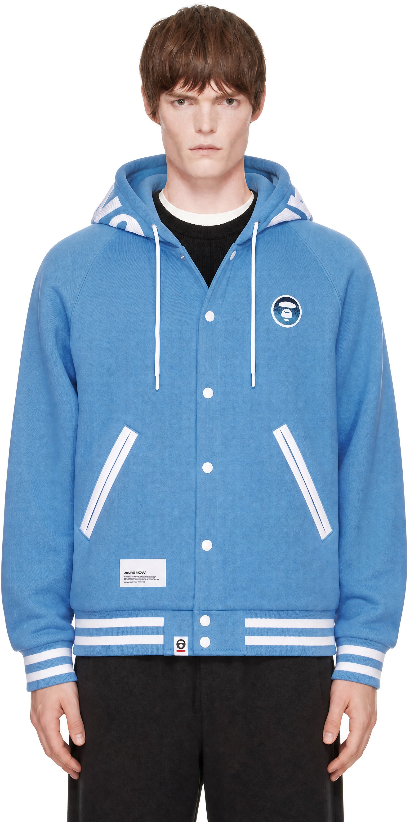 AAPE by A Bathing Ape - Blue 'AAPENOW' Moonface Varsity Jacket
