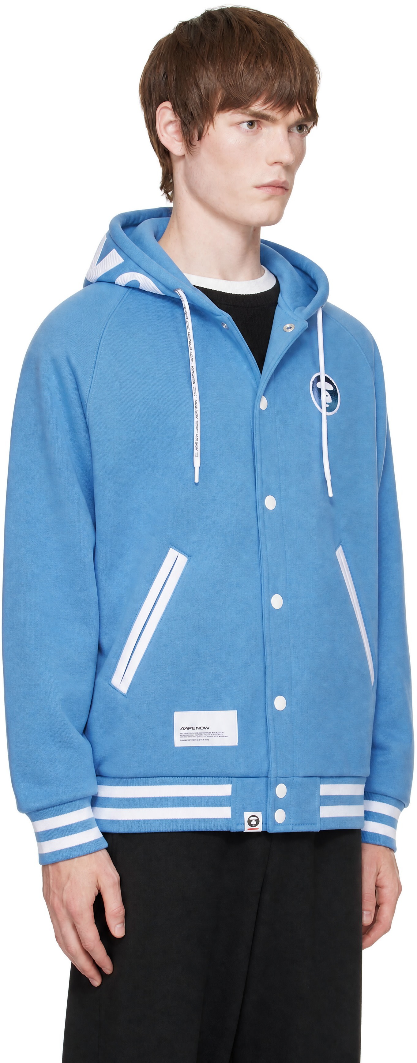 AAPE by A Bathing Ape - Blue 'AAPENOW' Moonface Varsity Jacket