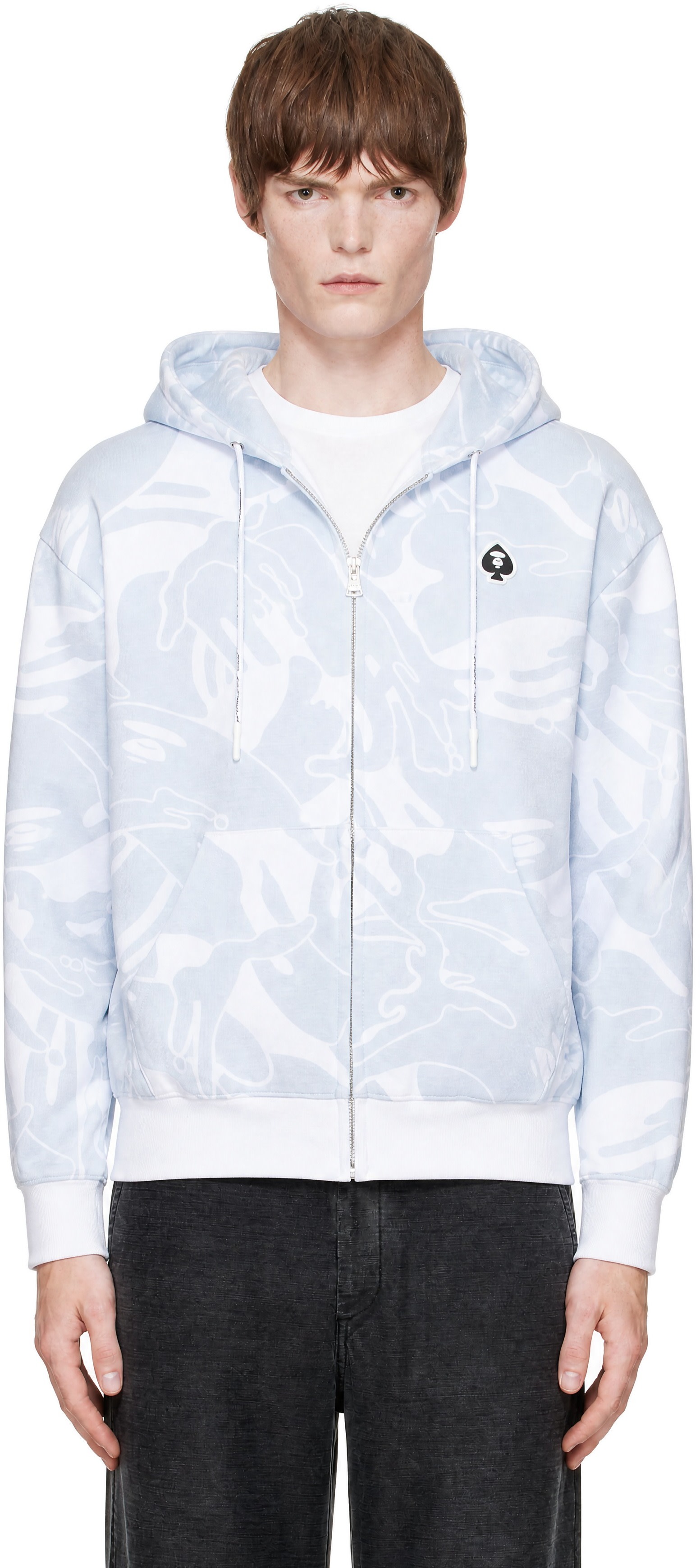 AAPE by A Bathing Ape - Pull à capuche blanc et bleu à glissière à logo AAPENOW