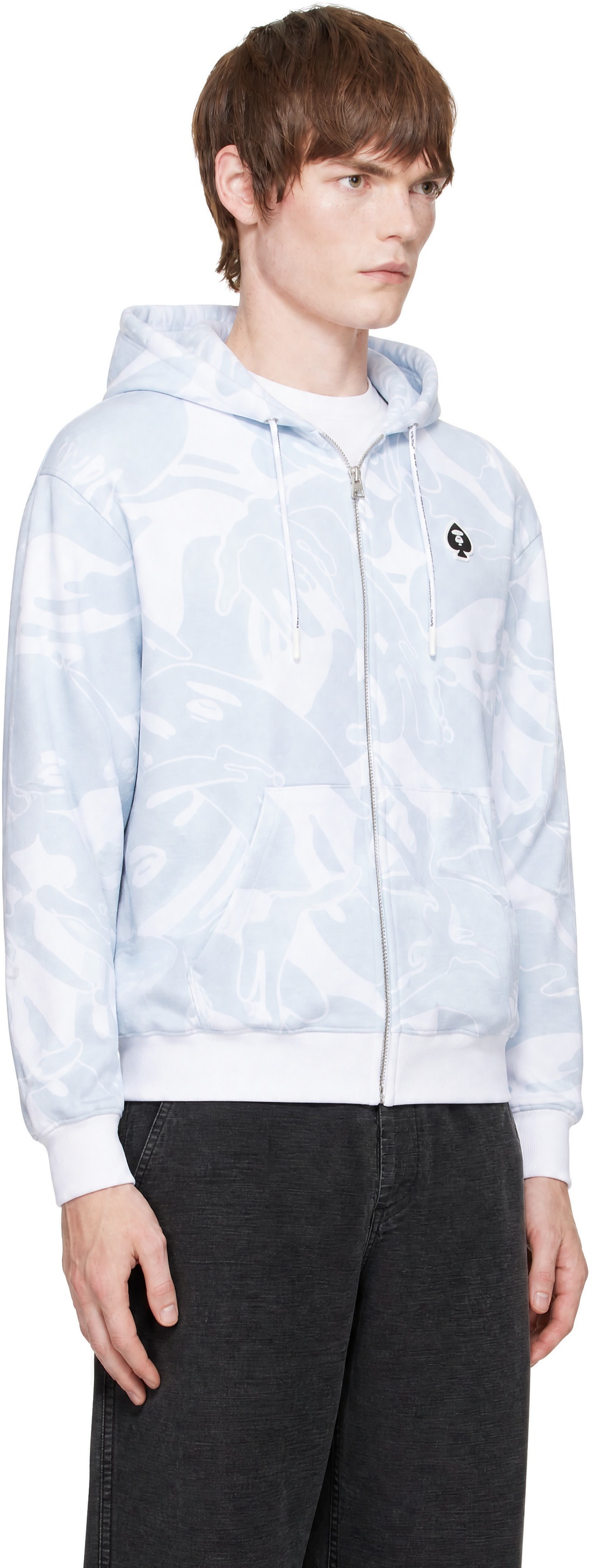 AAPE by A Bathing Ape - Pull à capuche blanc et bleu à glissière à logo AAPENOW