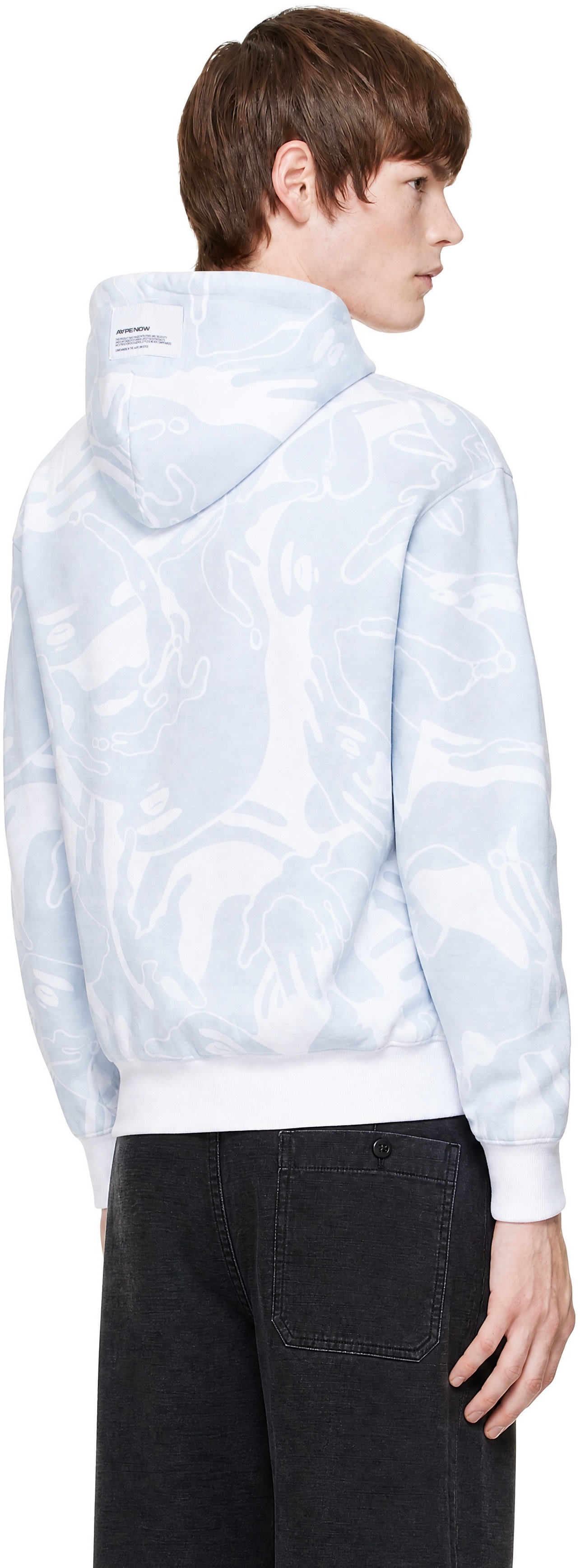 AAPE by A Bathing Ape - Pull à capuche blanc et bleu à glissière à logo AAPENOW