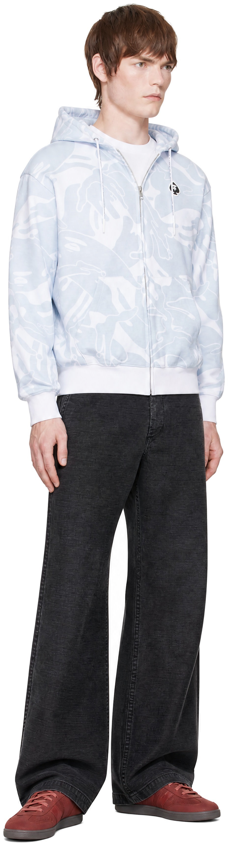AAPE by A Bathing Ape - Pull à capuche blanc et bleu à glissière à logo AAPENOW