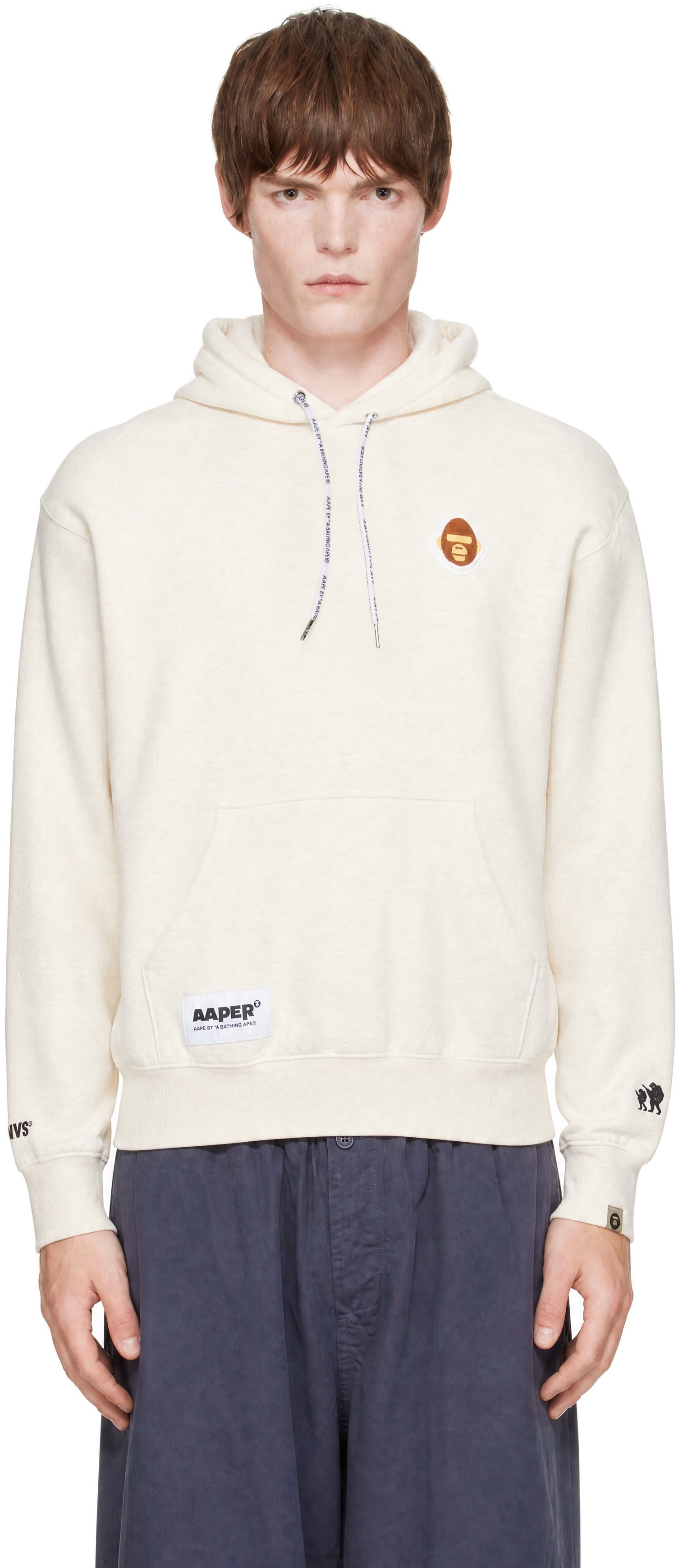 AAPE by A Bathing Ape - Pull à capuche beige à logo AAPER