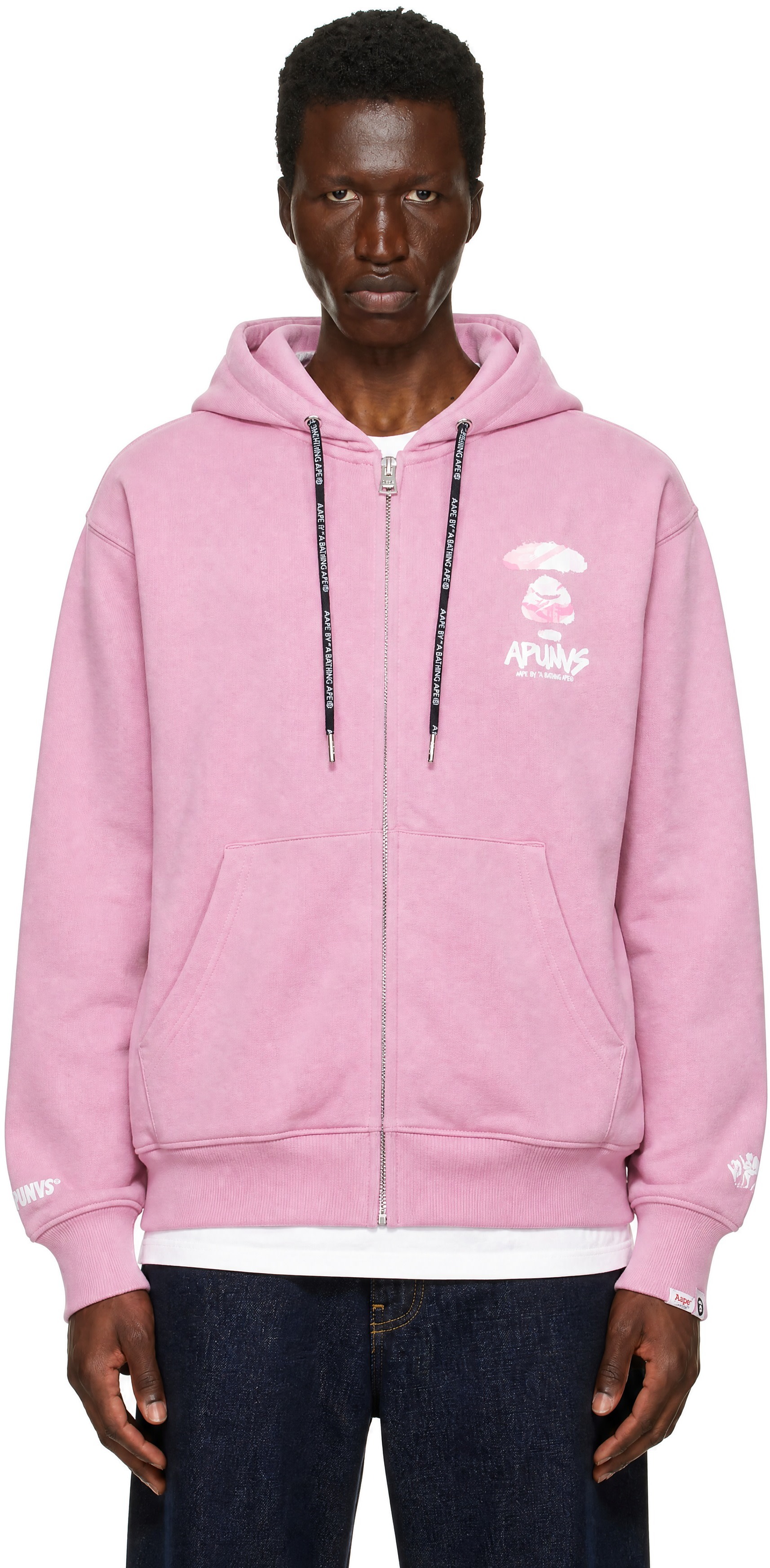 AAPE by A Bathing Ape - Pull à capuche rose à glissière