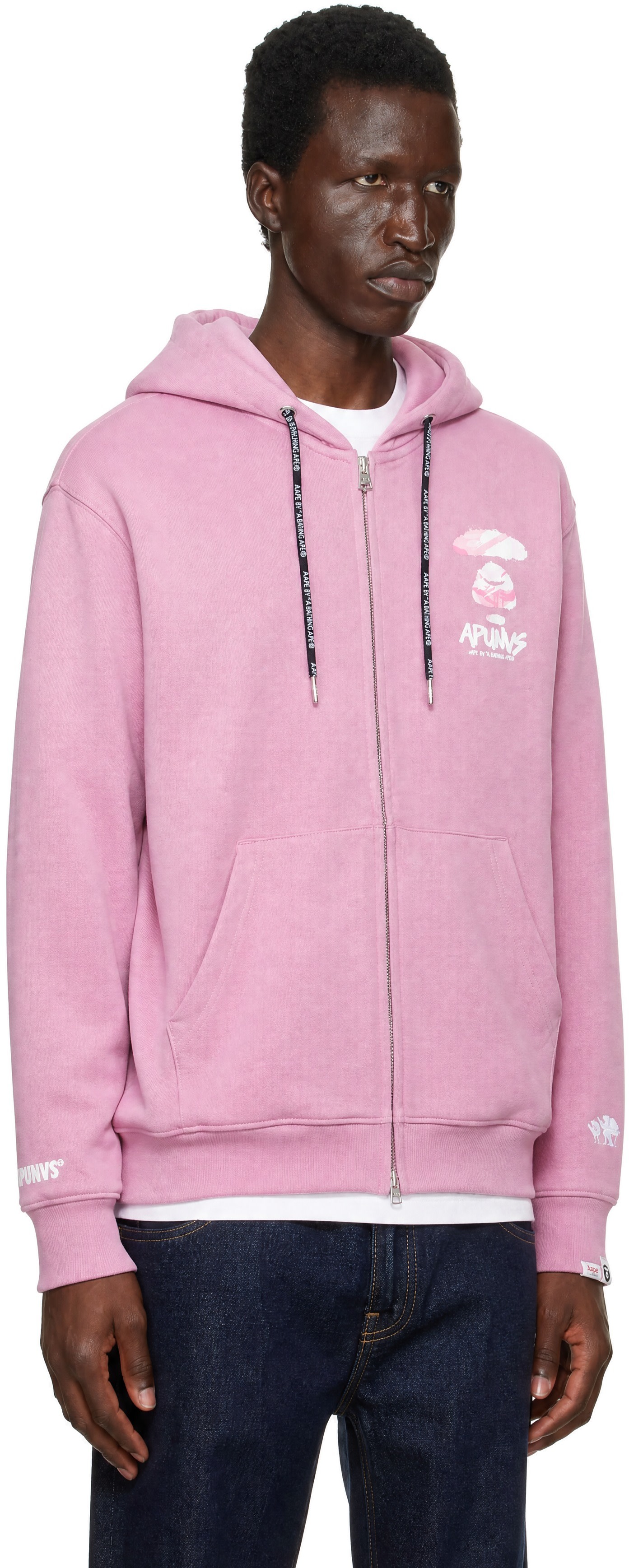AAPE by A Bathing Ape - Pull à capuche rose à glissière