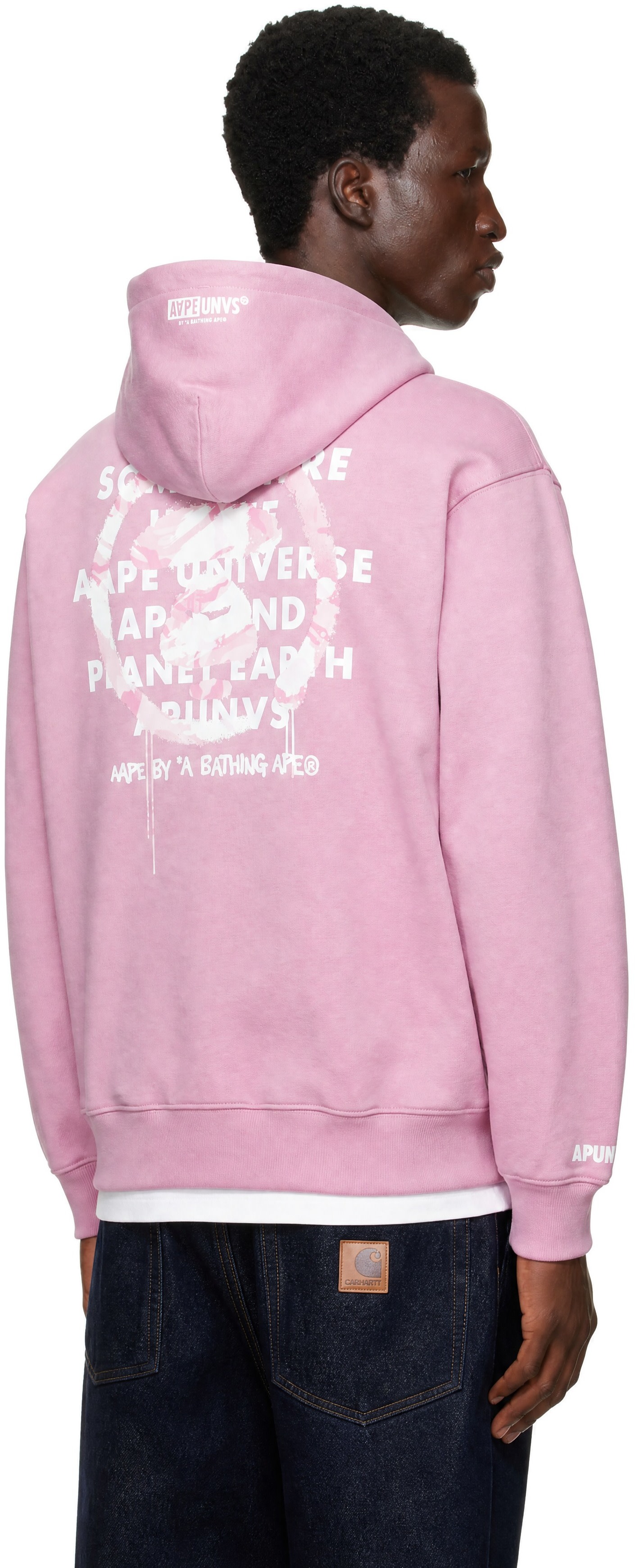 AAPE by A Bathing Ape - Pink 'AAPE' Basic Zip Up Hoodie