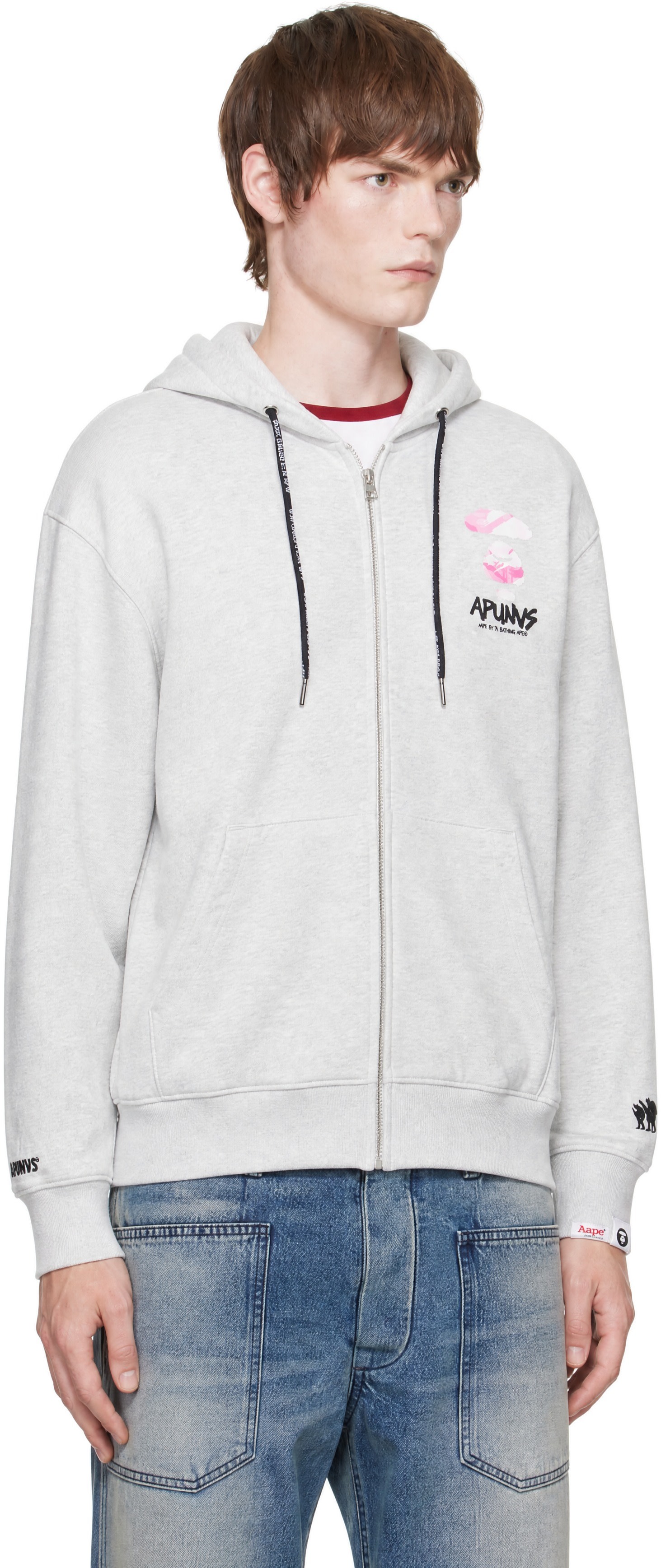 AAPE by A Bathing Ape - Pull à capuche blanc cassé à glissière
