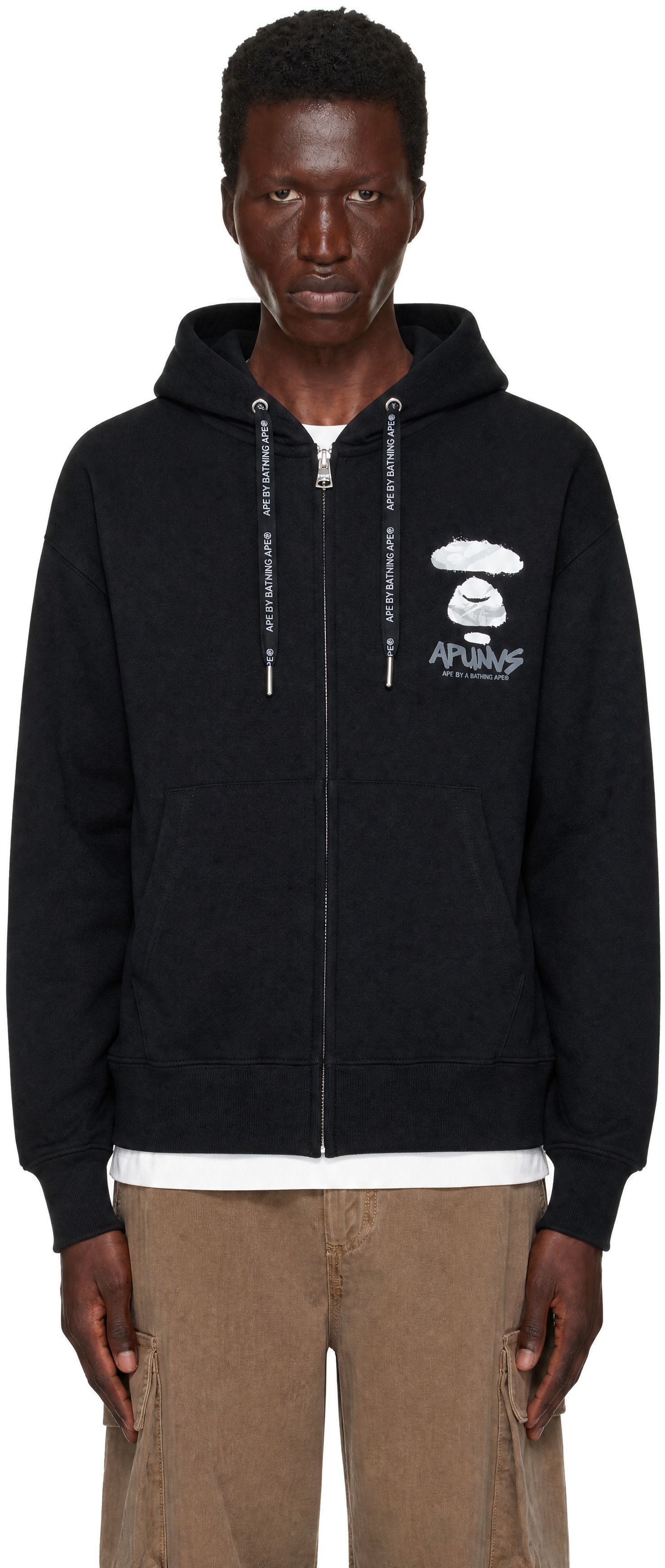 AAPE by A Bathing Ape - Pull à capuche noir à glissière et à logos