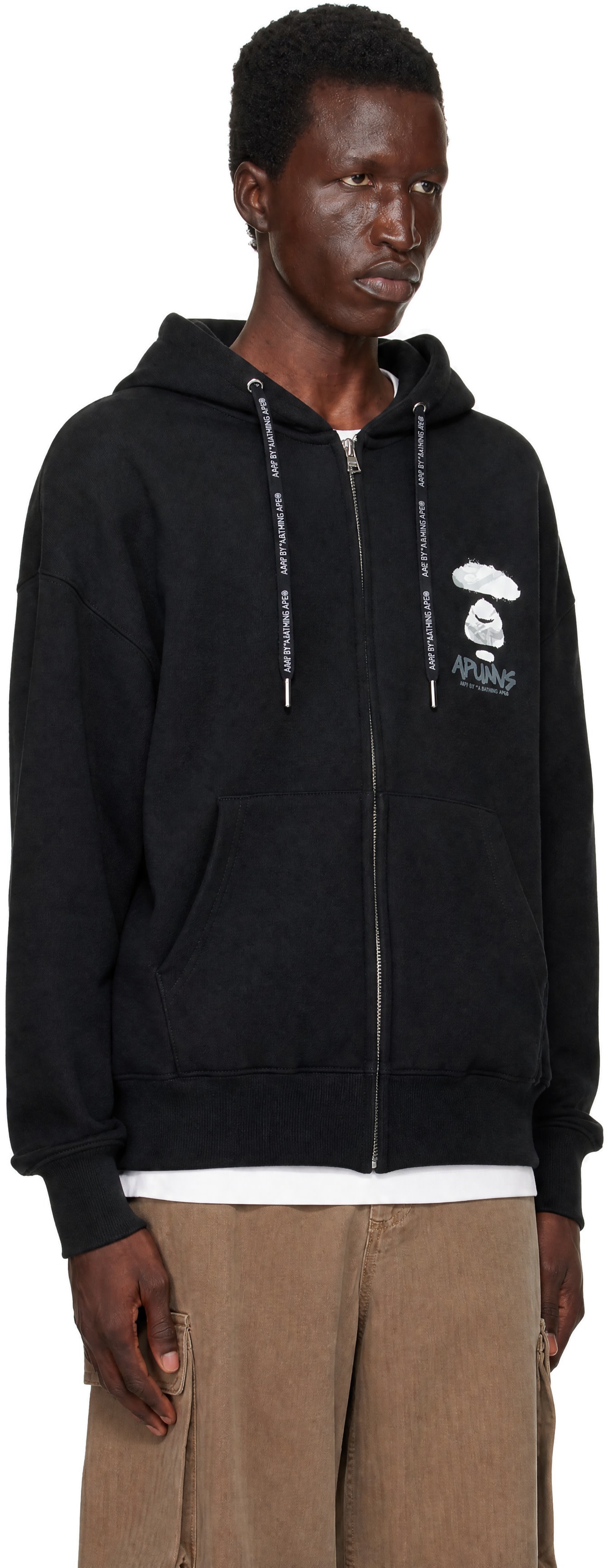 AAPE by A Bathing Ape - Pull à capuche noir à glissière et à logos