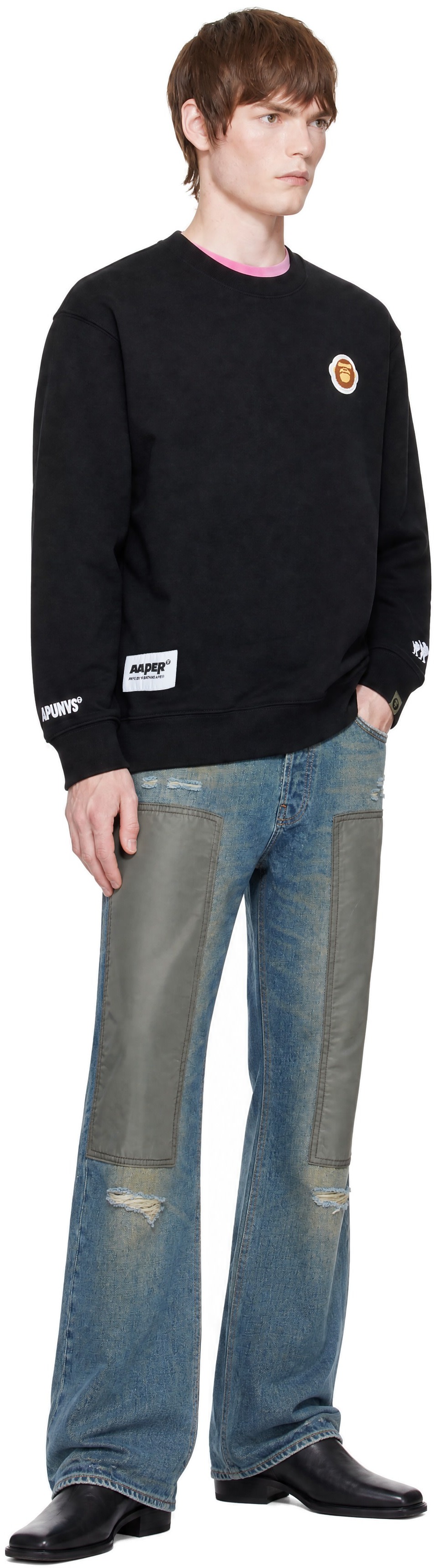 AAPE by A Bathing Ape - Pull molletonné noir à logo AAPER