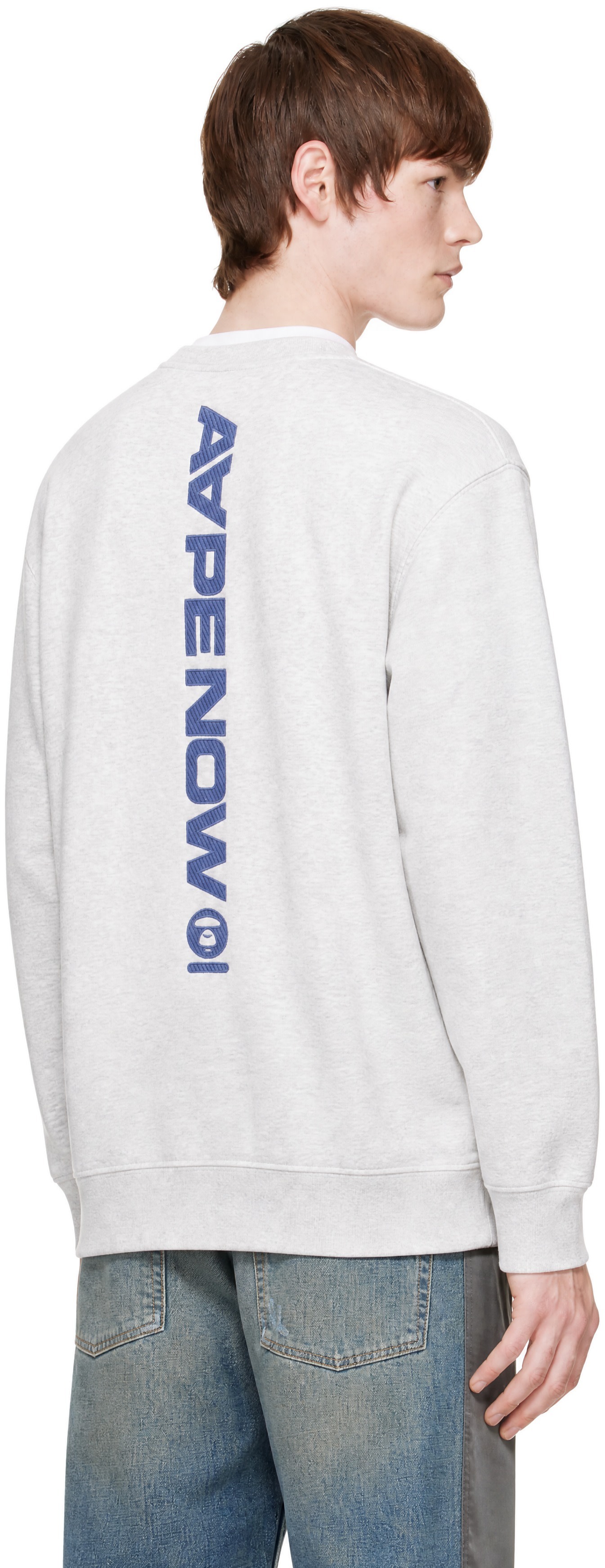 AAPE by A Bathing Ape - Pull molletonné blanc cassé à logos AAPENOW et Moonface
