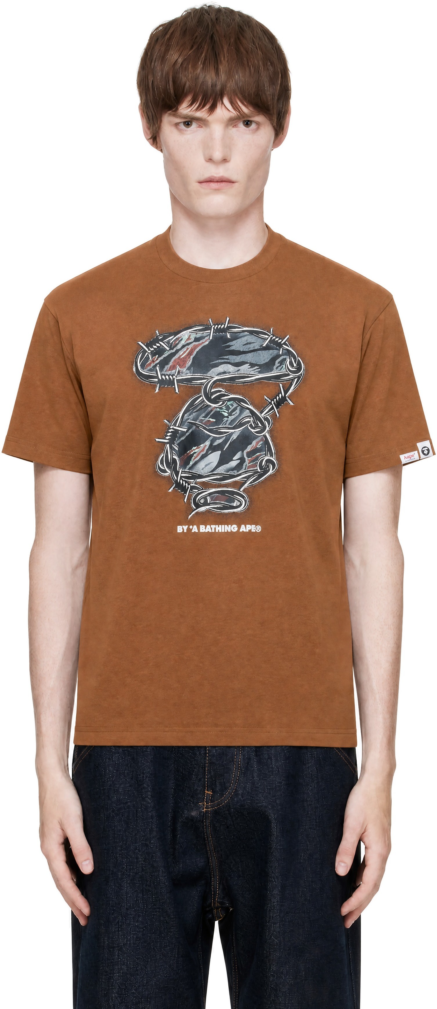 AAPE by A Bathing Ape - ブラウン 'AAPEUNVS' Moonface Main Tシャツ