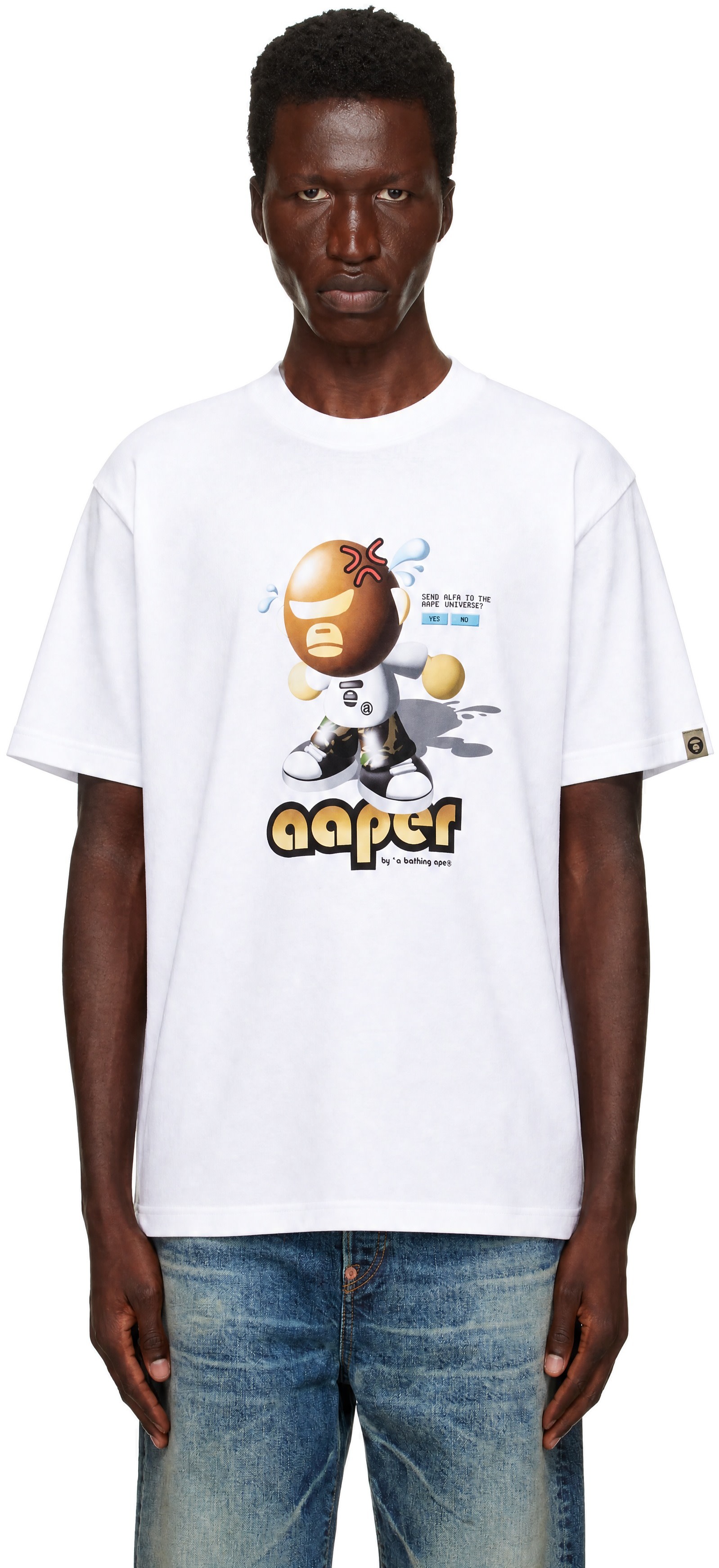 AAPE by A Bathing Ape - White 'AAPER' Moonface Graphic T-shirt