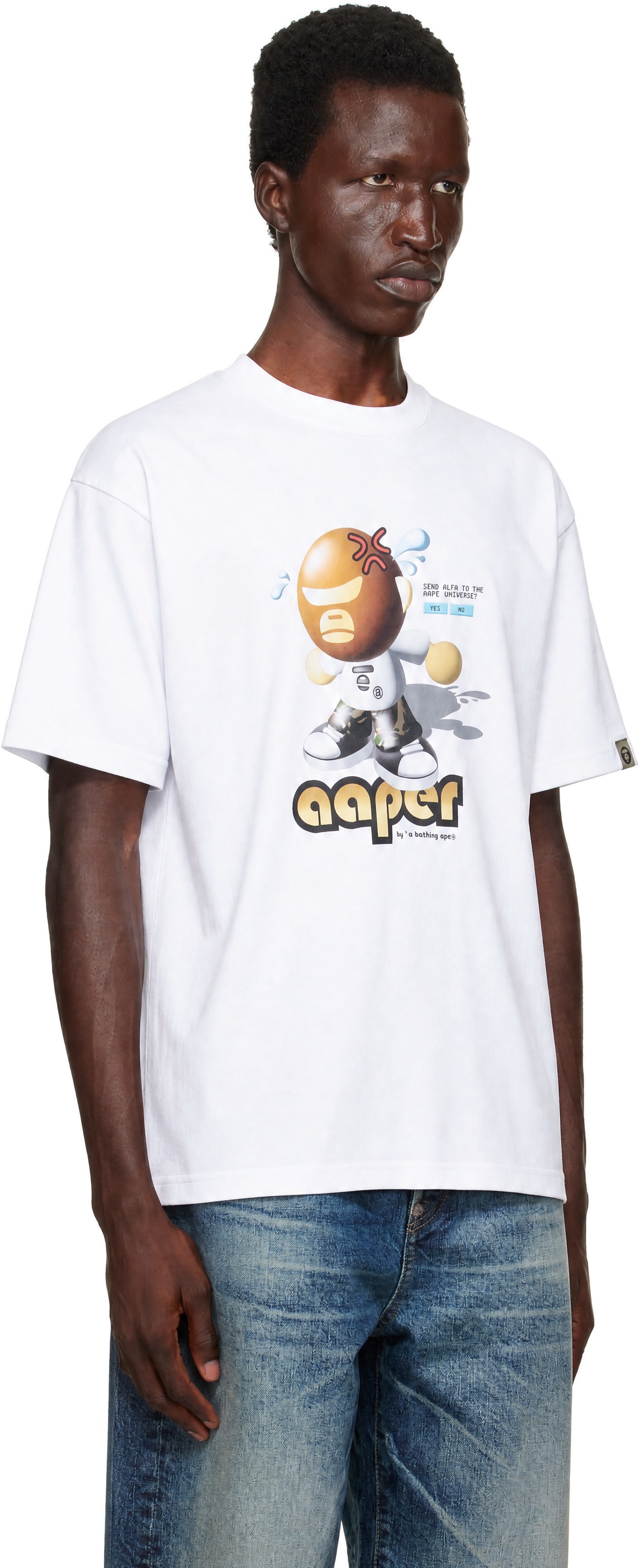 AAPE by A Bathing Ape - White 'AAPER' Moonface Graphic T-shirt