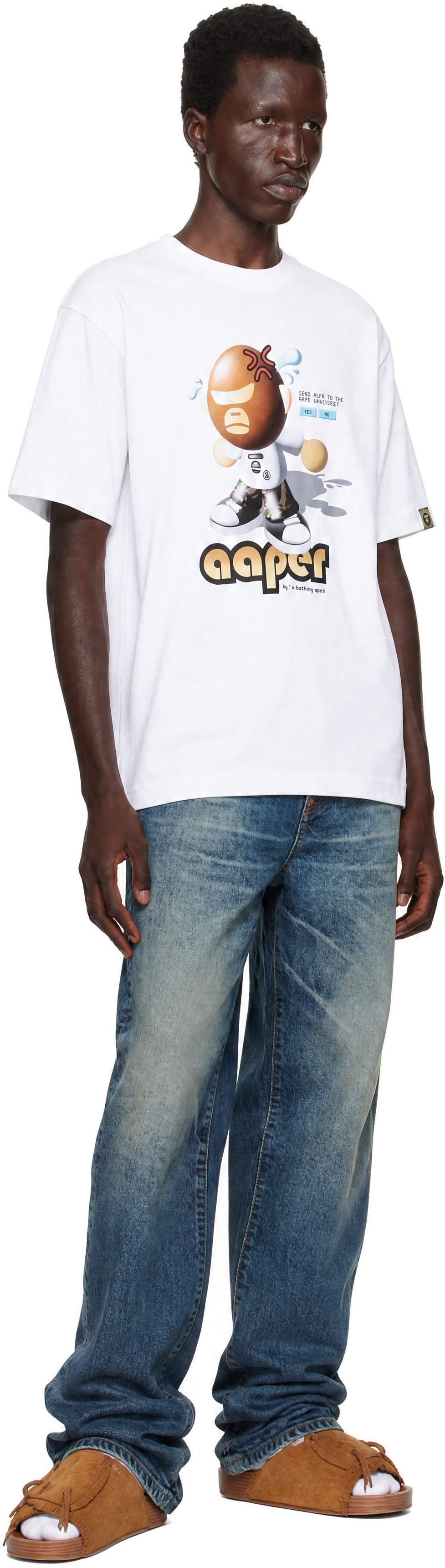 AAPE by A Bathing Ape - White 'AAPER' Moonface Graphic T-shirt