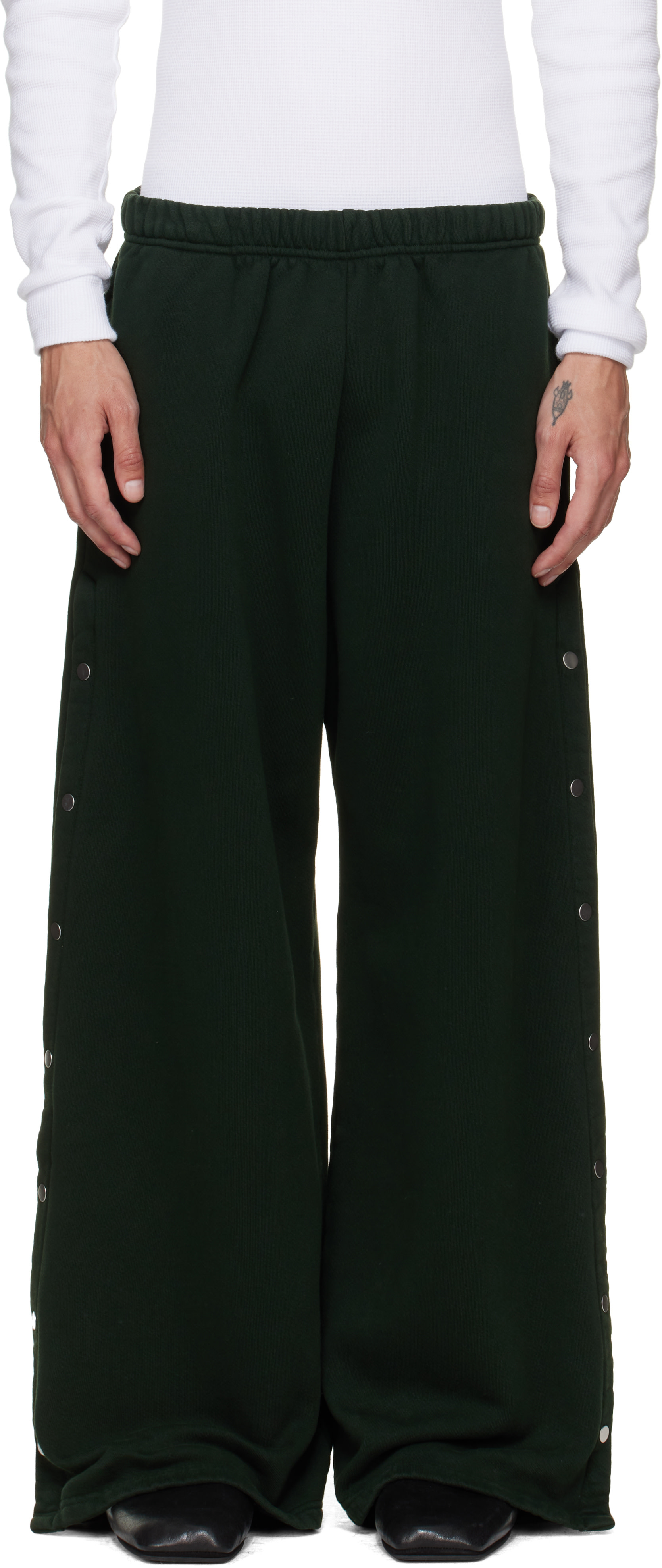 Les Tien: Green Heavyweight Party Snap Sweatpants | SSENSE