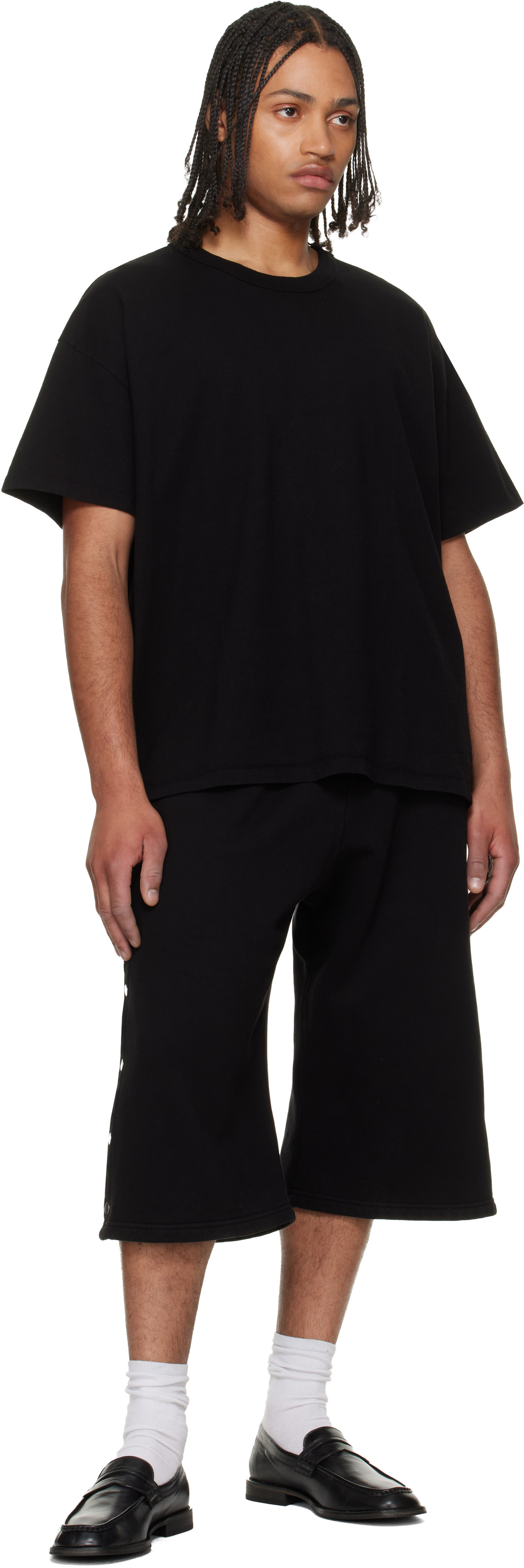 Les Tien - Short noir à boutons-pression