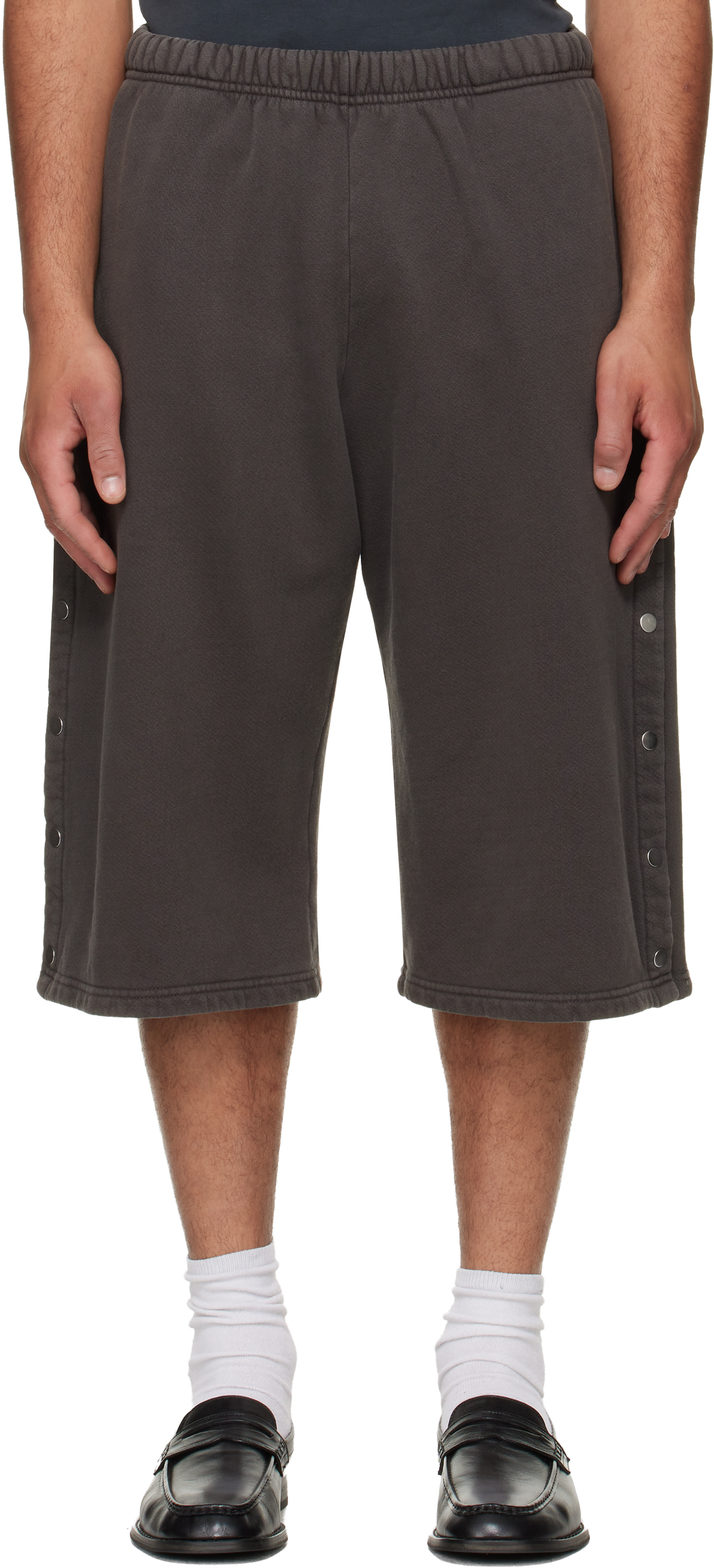 Les Tien - Short gris à boutons-pression
