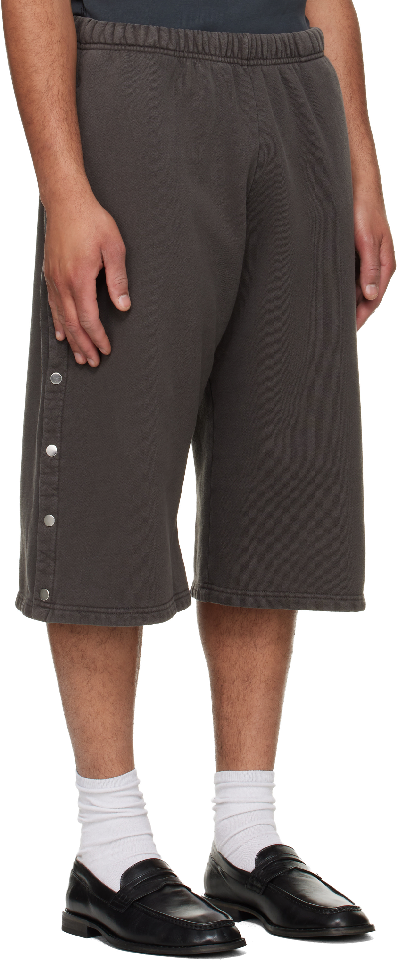 Les Tien - Short gris à boutons-pression