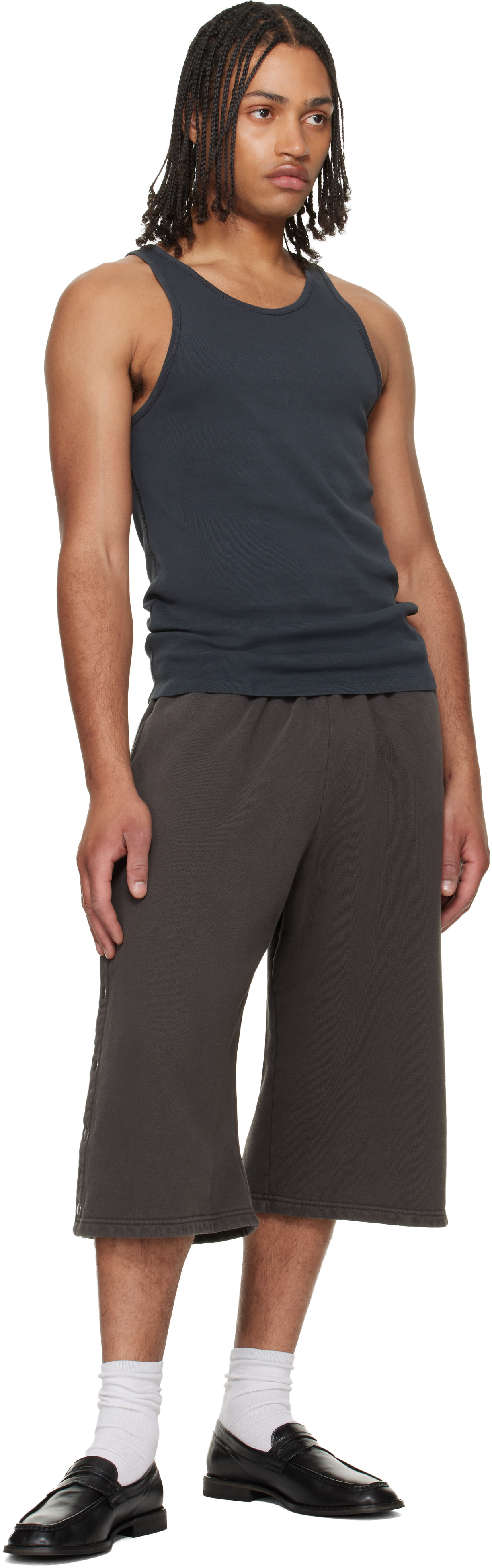 Les Tien - Short gris à boutons-pression