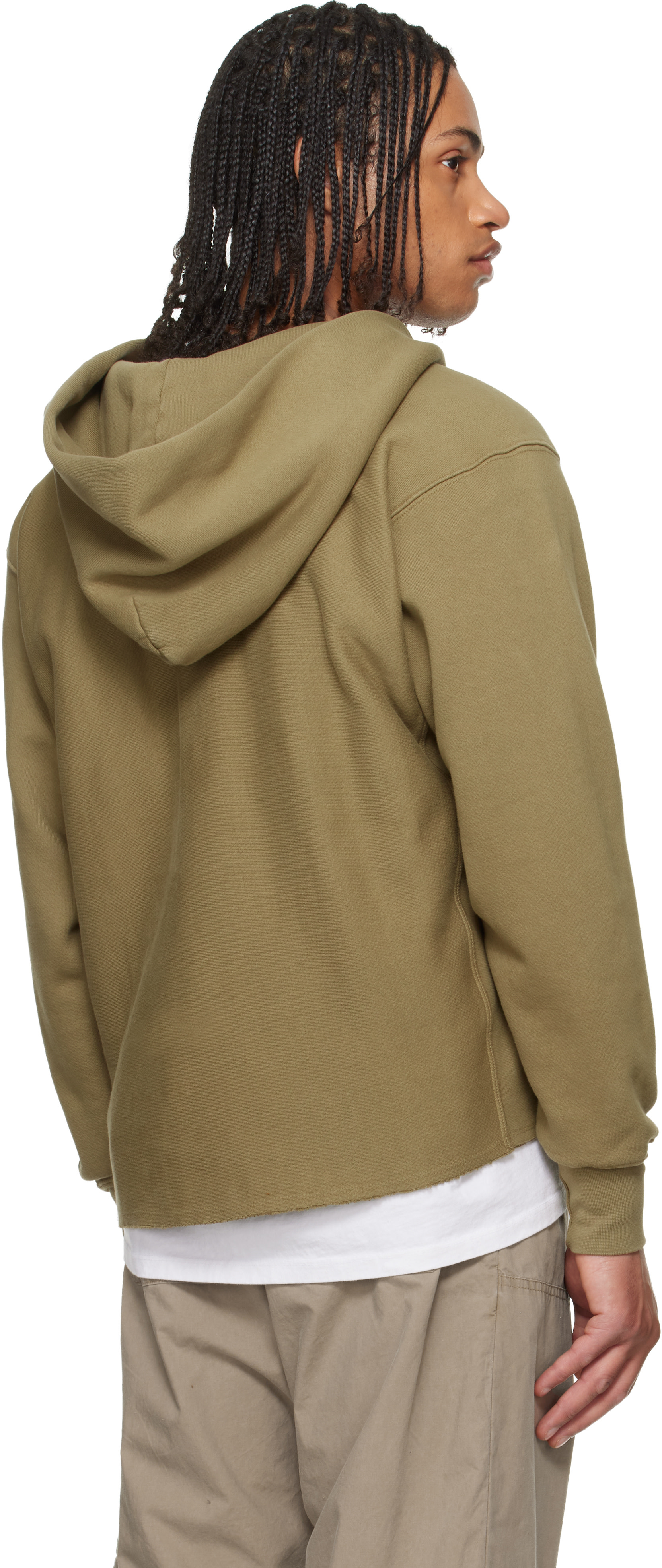【新品タグ付】RHC別注LES TIEN CROPPED HOODIE Les Tien: Khaki Heavyweight Raw Cropped Hoodie | SSENSE
