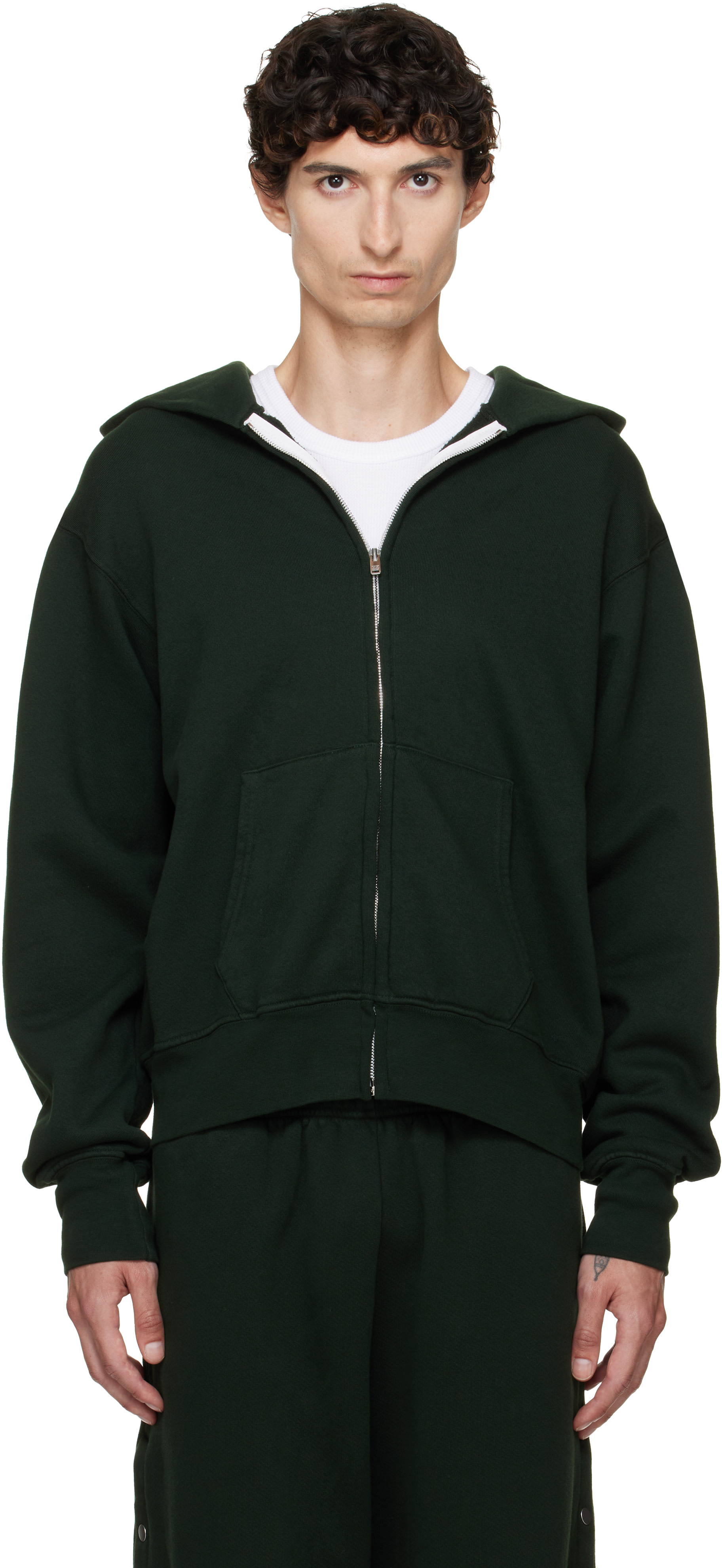 Les Tien - Pull à capuche épais vert à glissière