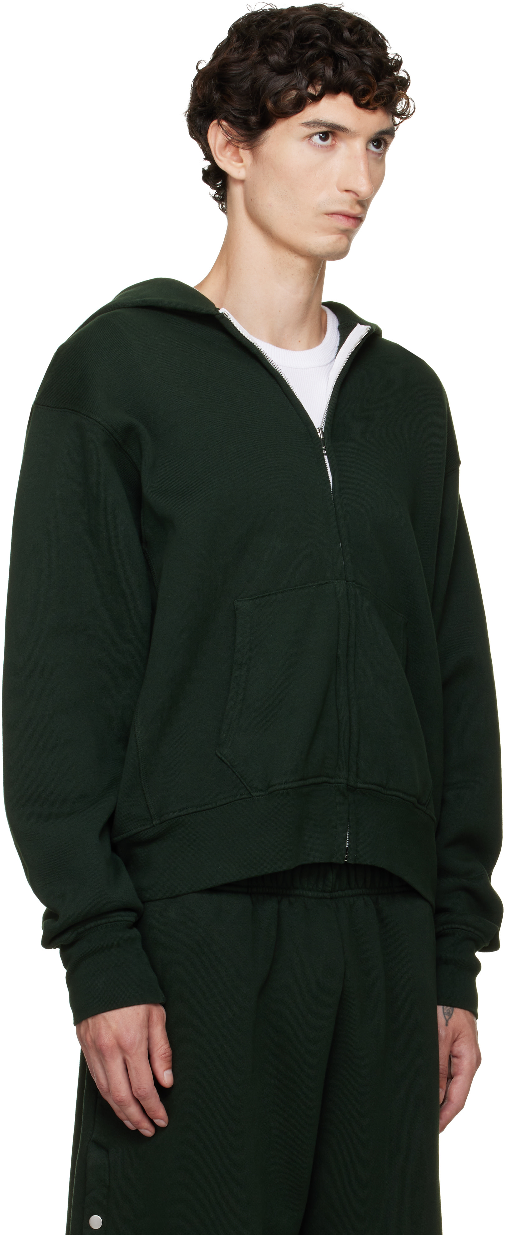 Les Tien - Pull à capuche épais vert à glissière
