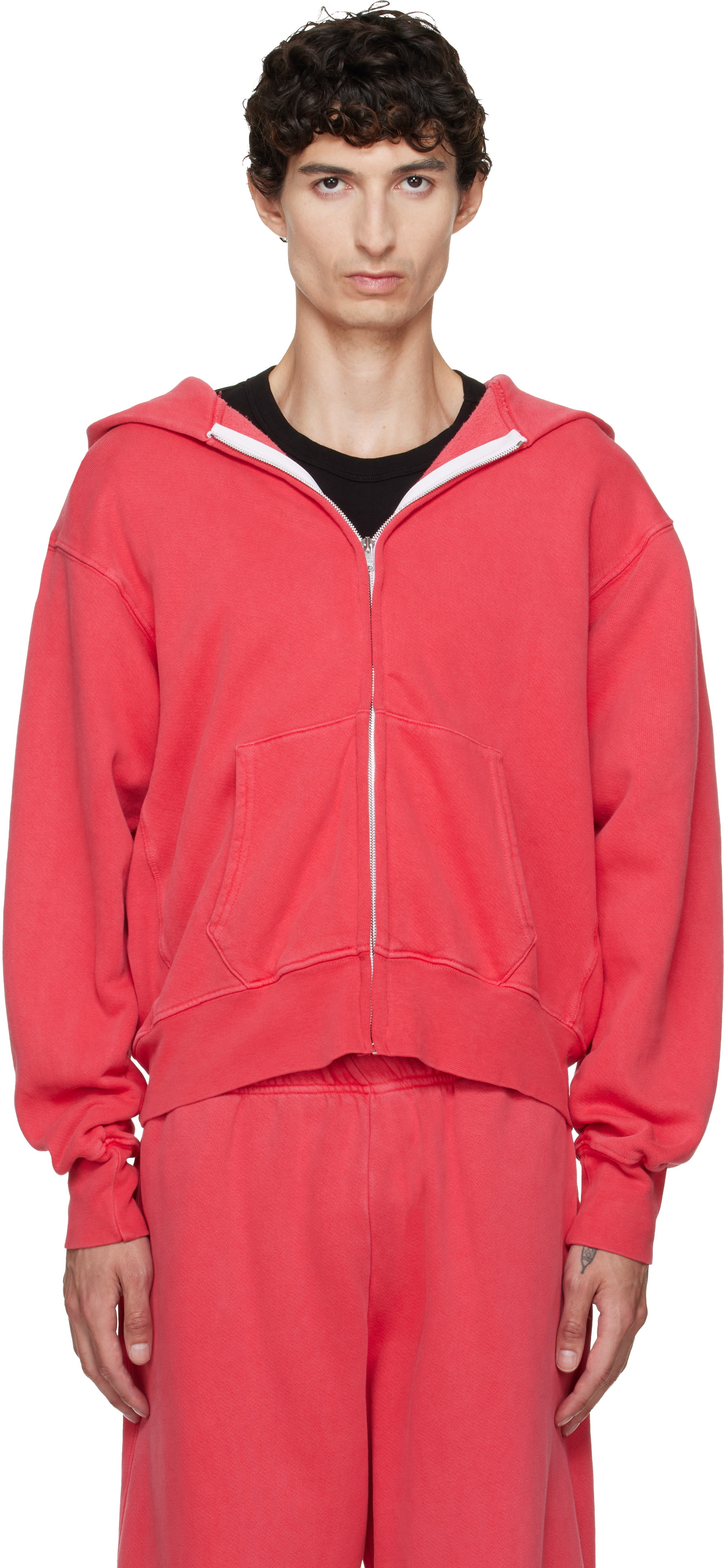 Les Tien - Pull à capuche épais rose à glissière