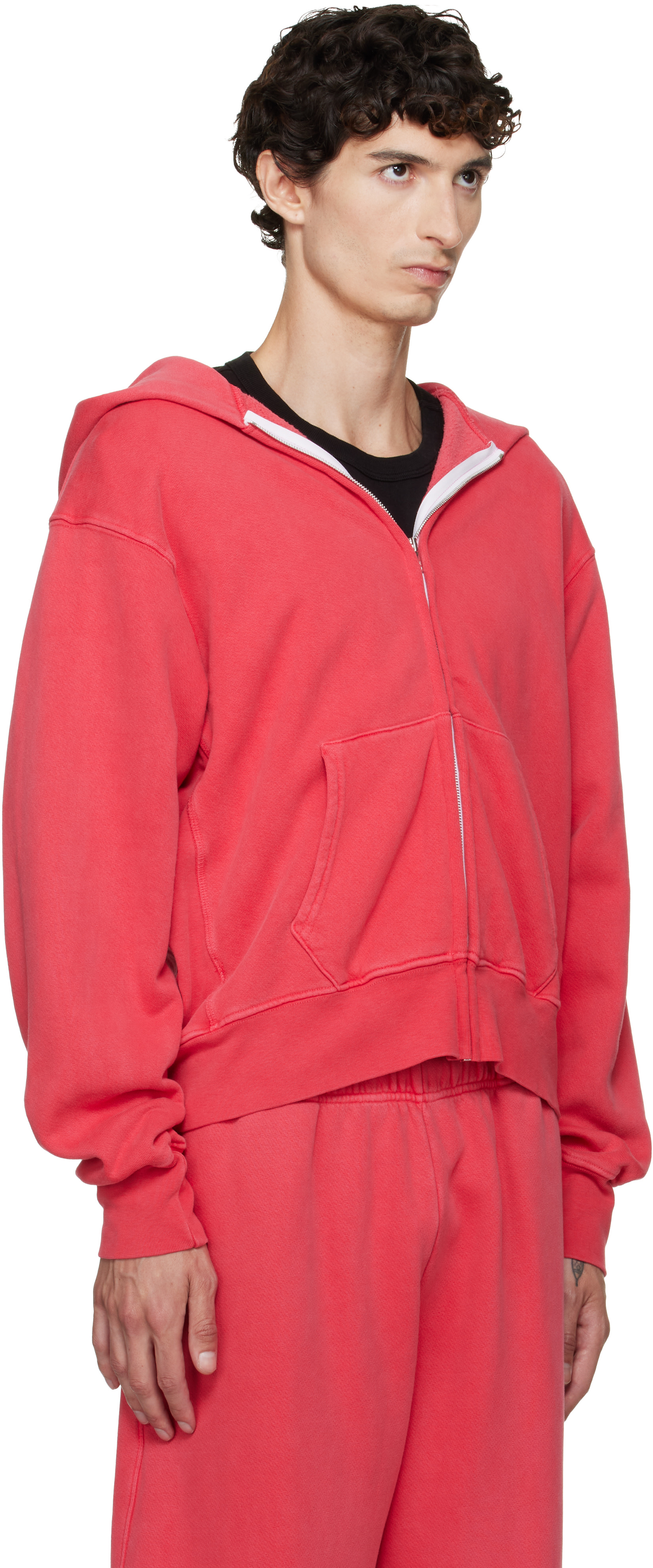 Les Tien - Pull à capuche épais rose à glissière