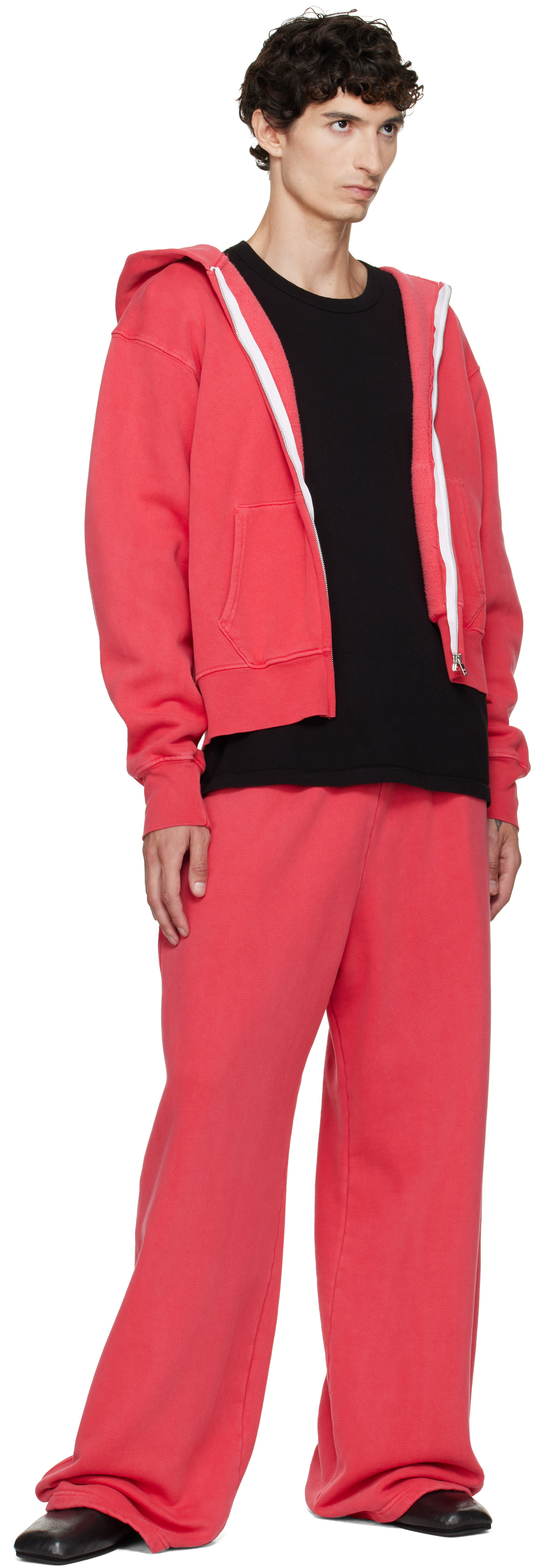 Les Tien - Pull à capuche épais rose à glissière