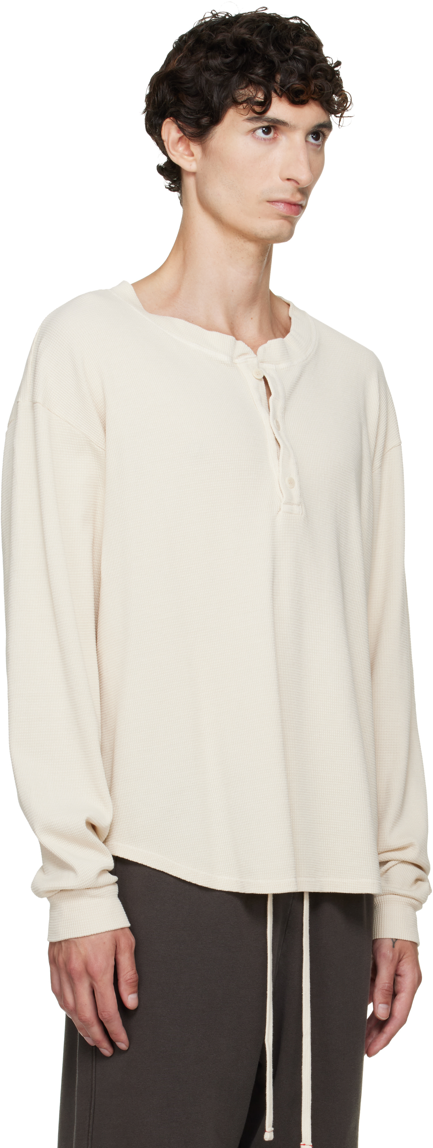 Les Tien: オフホワイト Baseball Hem サーマル ヘンリーネックTシャツ