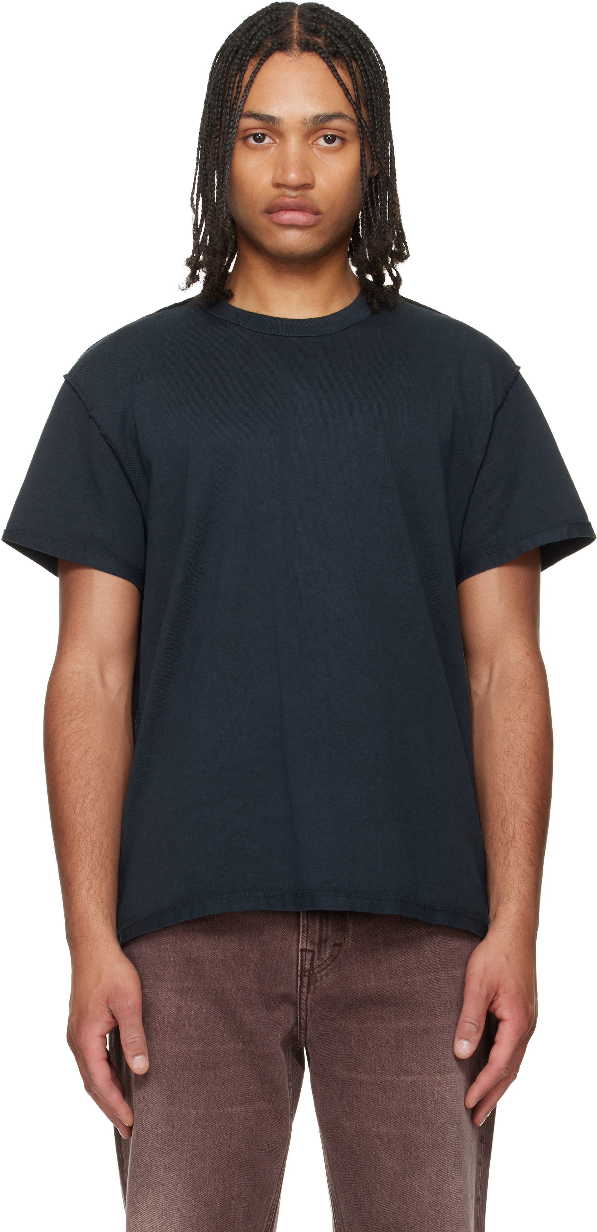 Les Tien - Black Lightweight Binded Neck Inside Out T-shirt