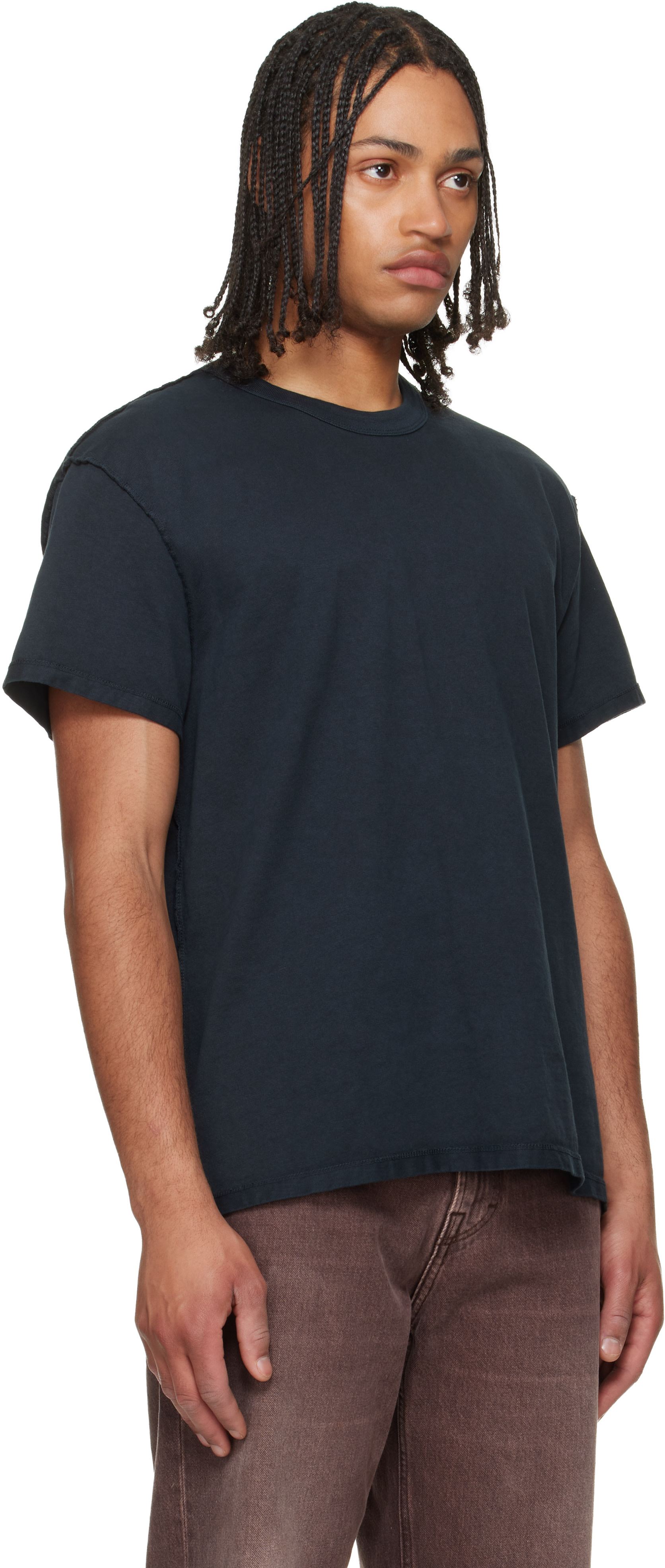 Les Tien - Black Lightweight Binded Neck Inside Out T-shirt