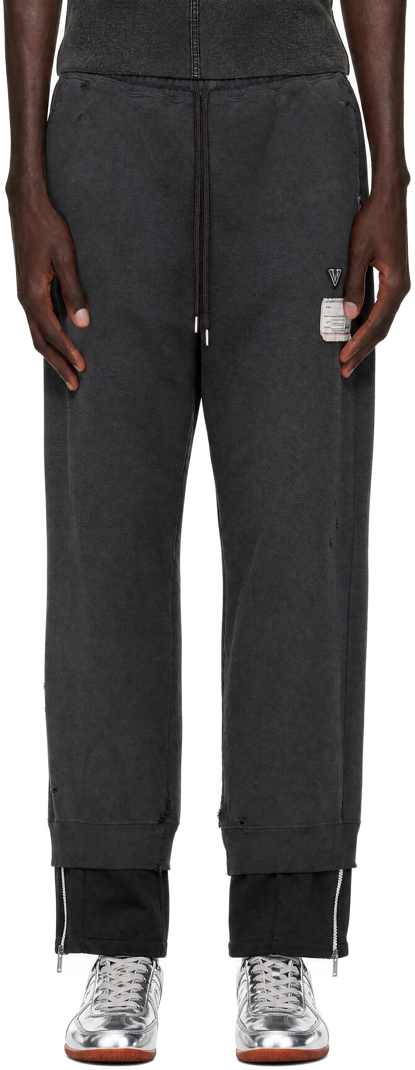 Maison MIHARA YASUHIRO: Gray & Black 'Track Pants Layered Maison MIHARA YASUHIRO: Gray & Black 'Track Pants Layered