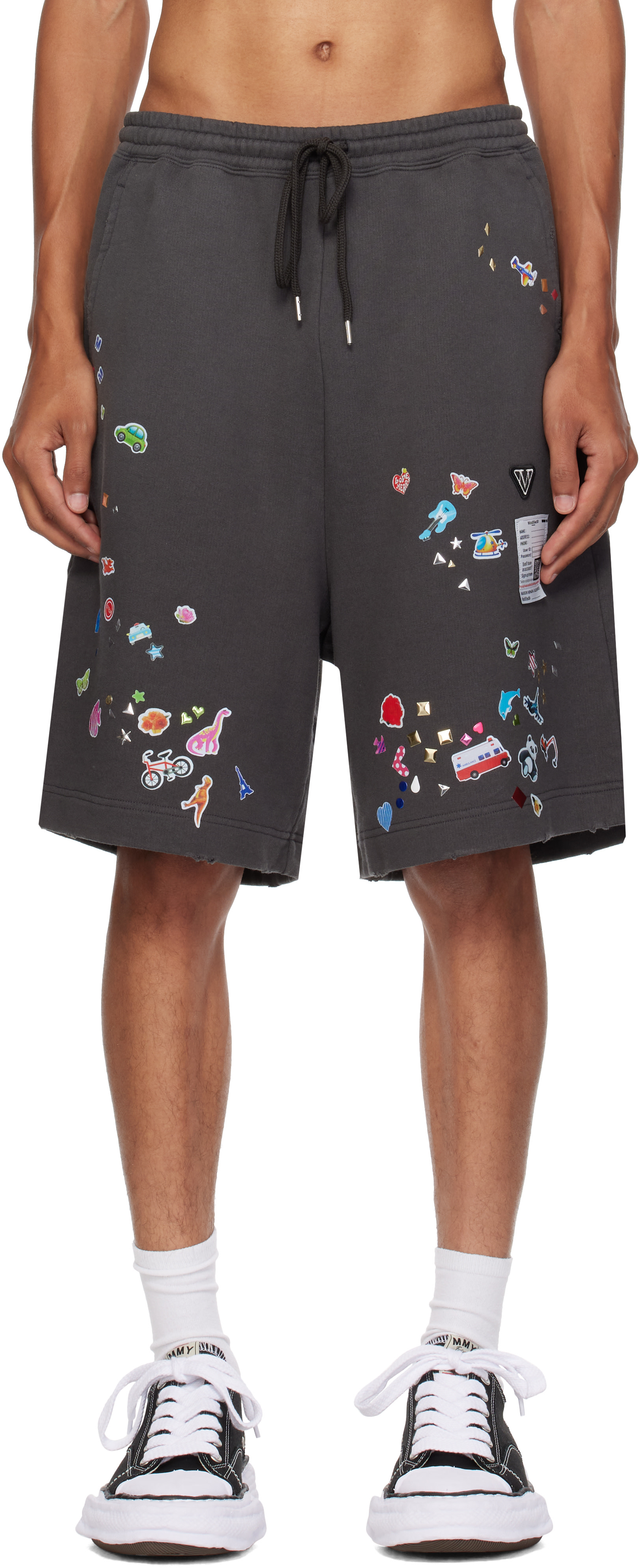 MIHARA YASUHIRO Kids Sticker Shorts Mサイズ Maison MIHARA YASUHIRO: Gray Kids Sticker Printed Sweat Shorts
