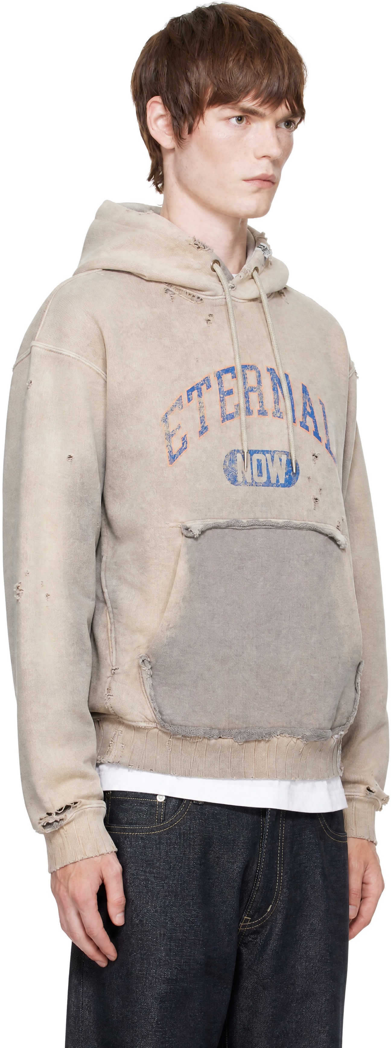 Maison MIHARA YASUHIRO - Pull à capuche beige à effet délavé au soleil