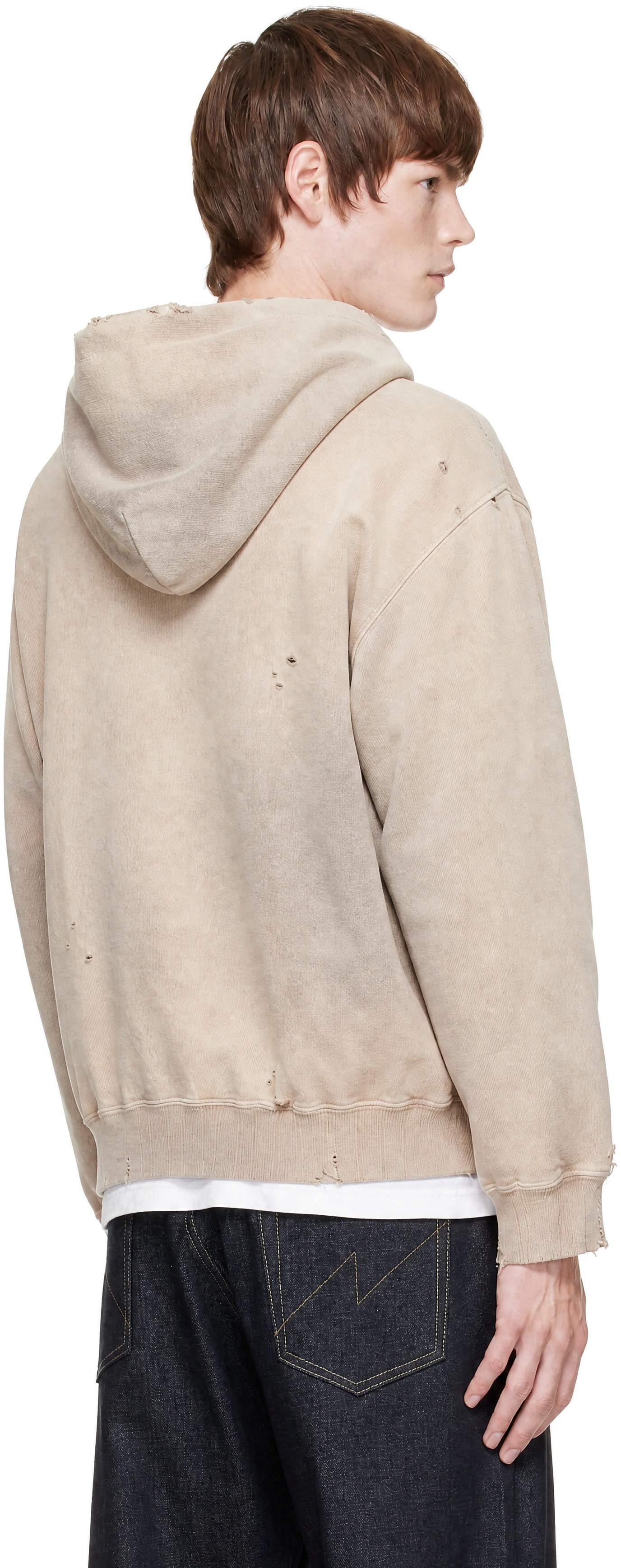 Maison MIHARA YASUHIRO - Pull à capuche beige à effet délavé au soleil