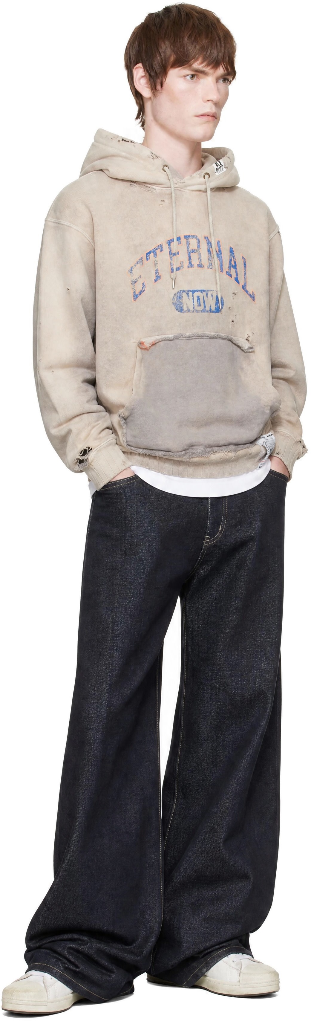 Maison MIHARA YASUHIRO - Pull à capuche beige à effet délavé au soleil