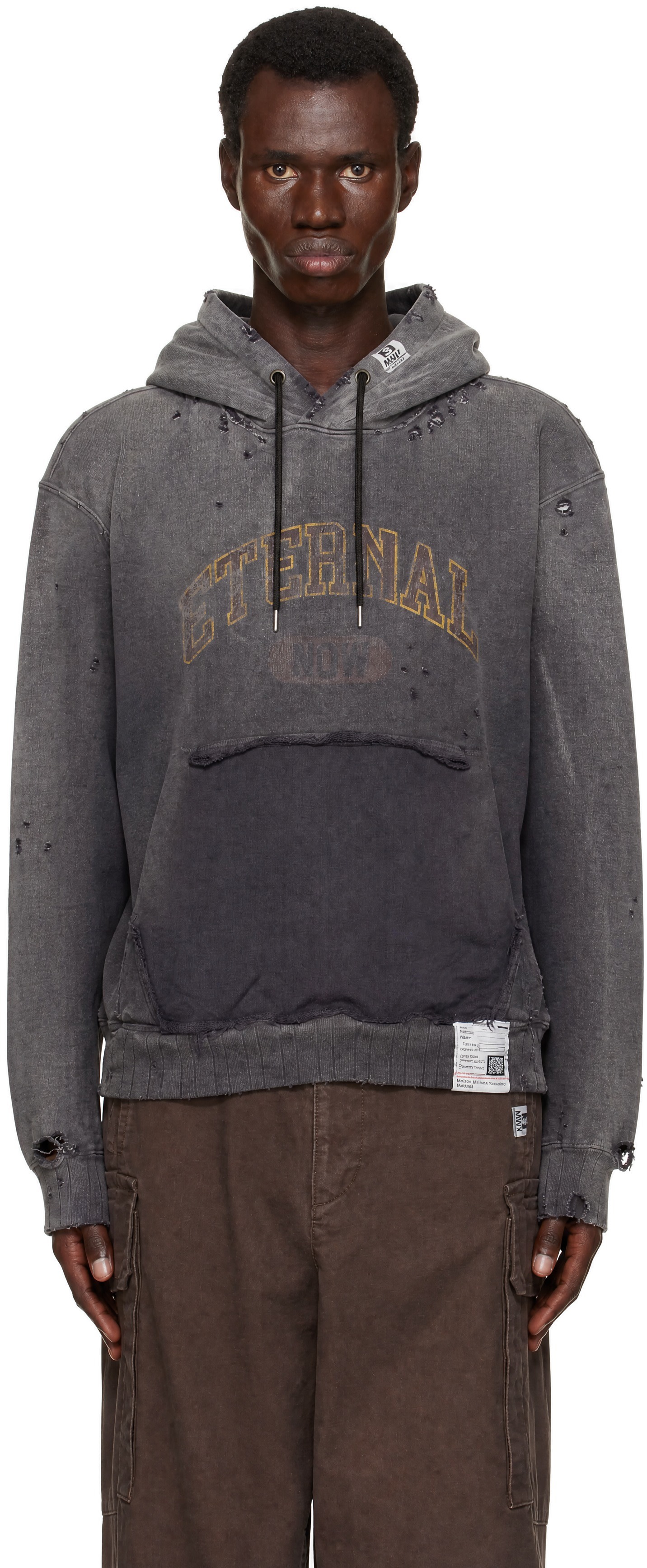 Maison MIHARA YASUHIRO - Pull à capuche noir à effet délavé au soleil