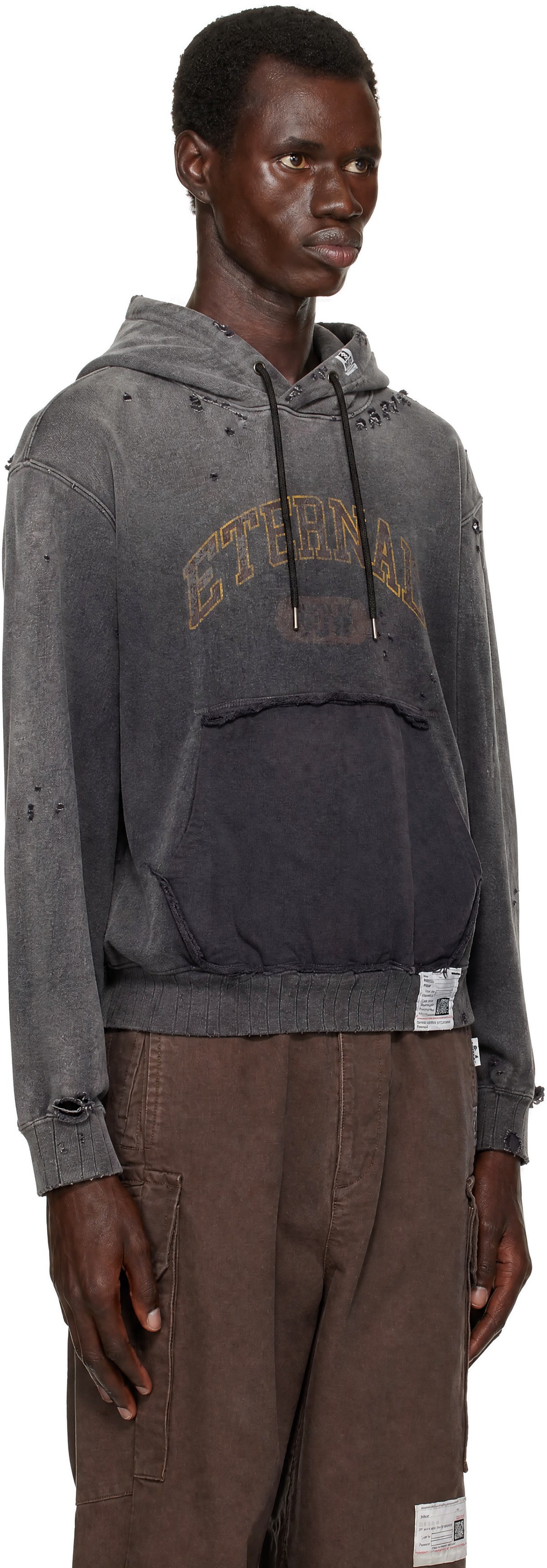 Maison MIHARA YASUHIRO - Pull à capuche noir à effet délavé au soleil