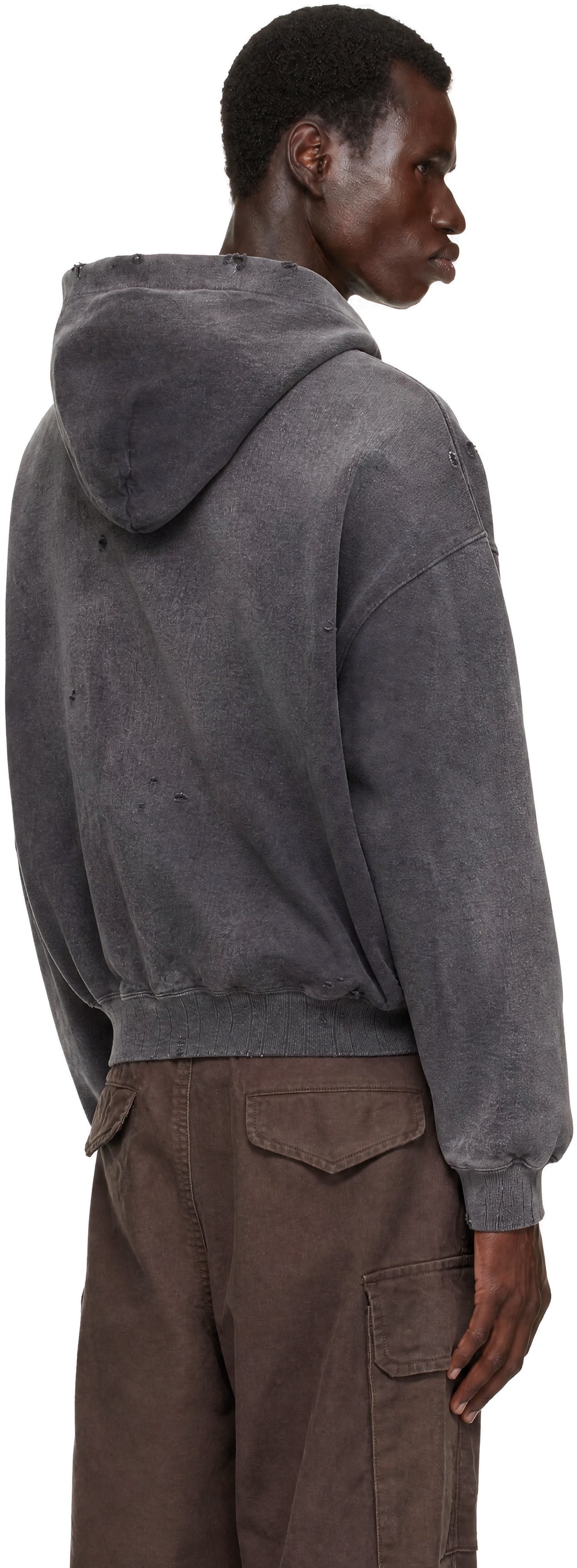 Maison MIHARA YASUHIRO - Pull à capuche noir à effet délavé au soleil