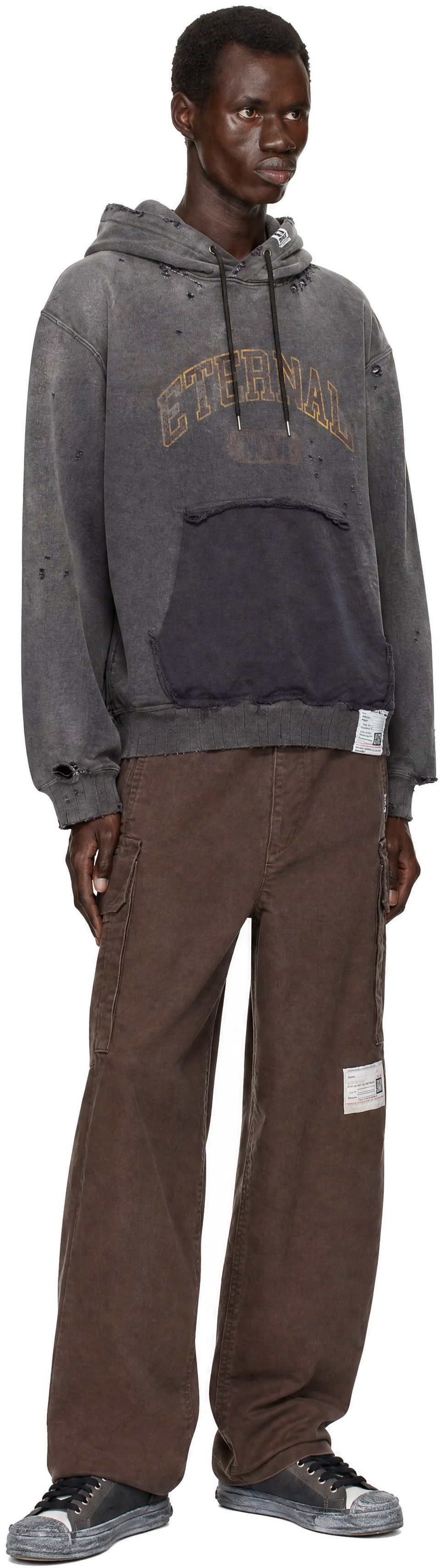 Maison MIHARA YASUHIRO - Pull à capuche noir à effet délavé au soleil