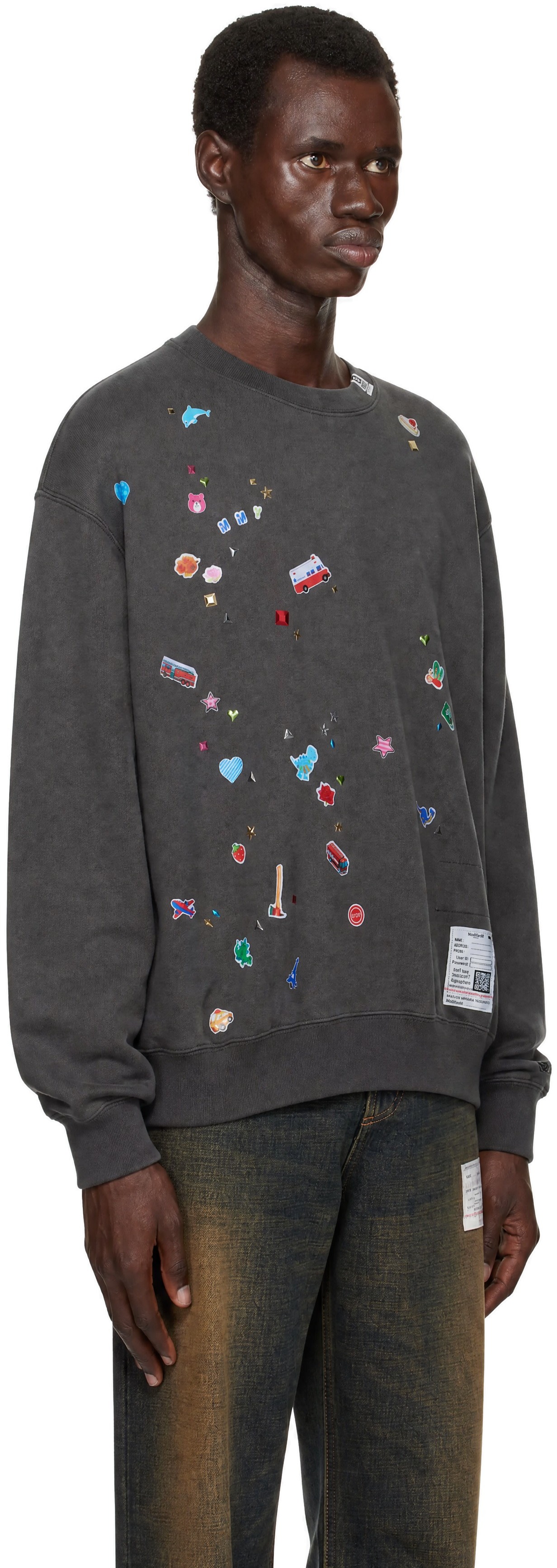 Maison MIHARA YASUHIRO - Pull molletonné noir à images d'autocollant imprimées