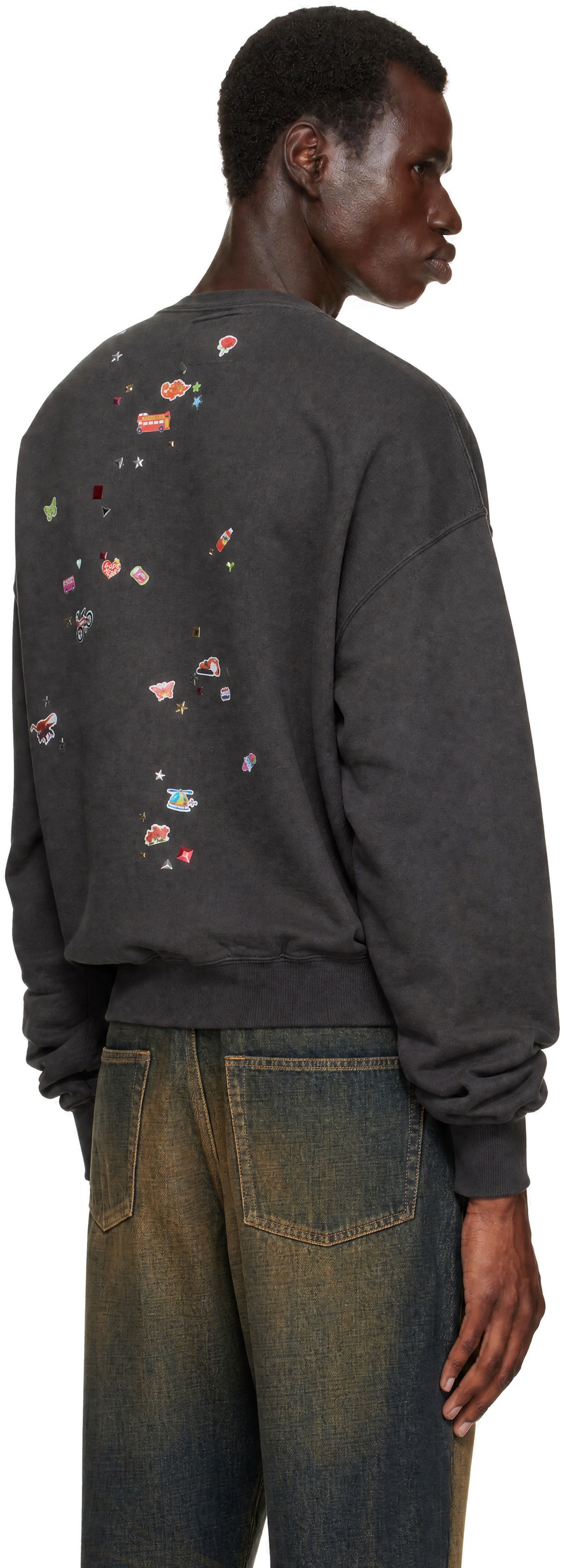 Maison MIHARA YASUHIRO - Pull molletonné noir à images d'autocollant imprimées