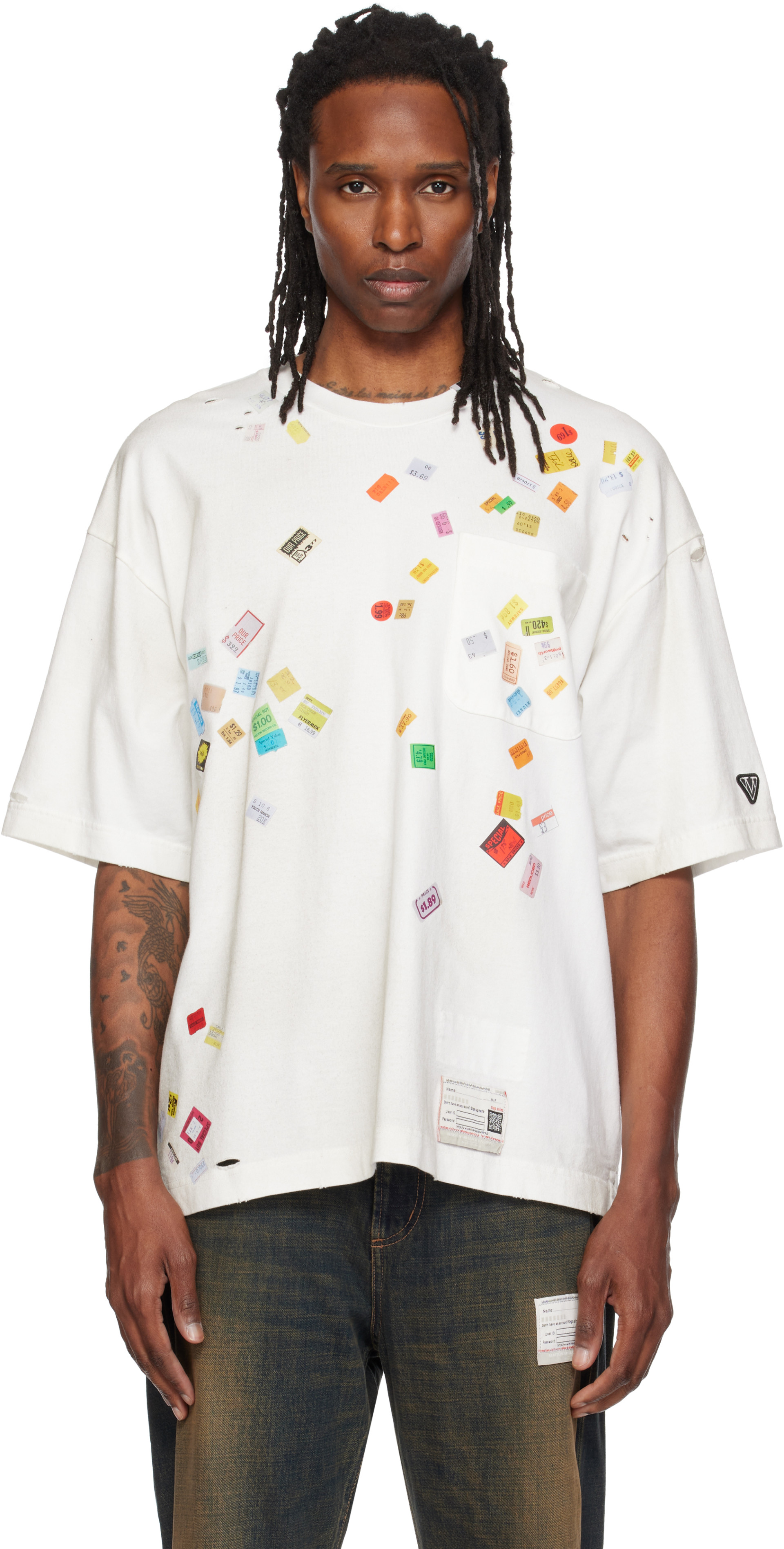 MAISON MIHARA YASUHIRO Tシャツ Maison MIHARA YASUHIRO: White Price Tag Sticker Printed T-shirt