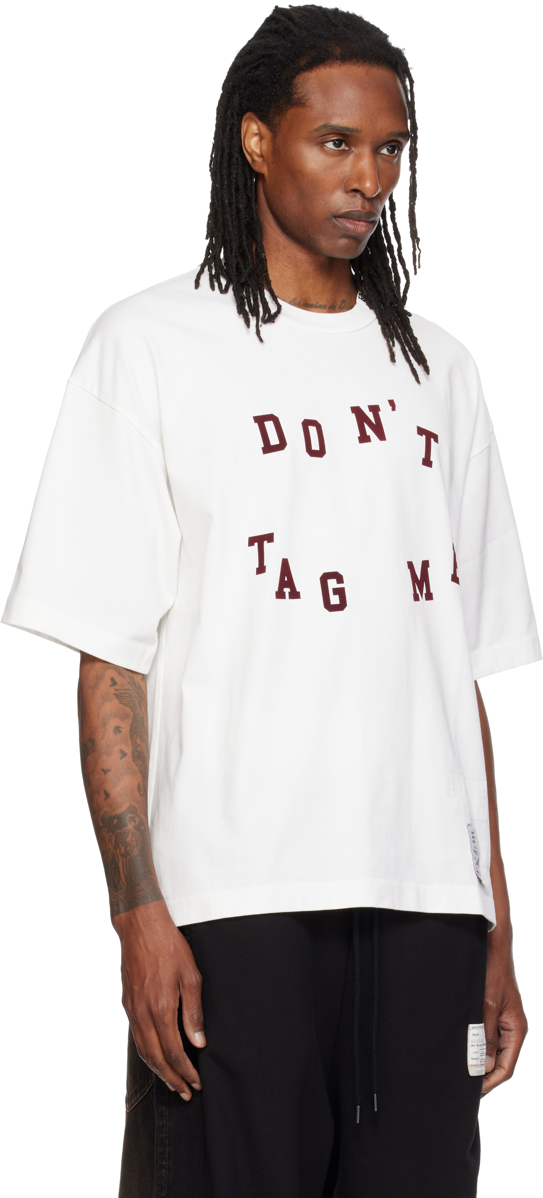 Maison MIHARA YASUHIRO プリントTシャツ 白 46 Maison MIHARA YASUHIRO: ホワイト 'Don't Tag Me' Flocky プリントT